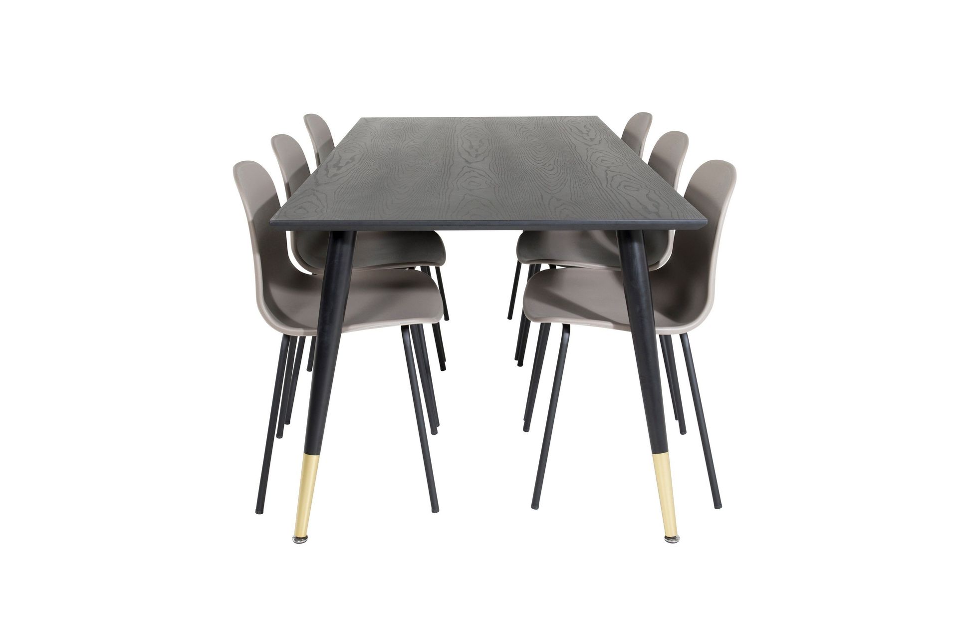 dipp matgrupp 180 cm rektangulär med 6 arctic stolar - svart/guld