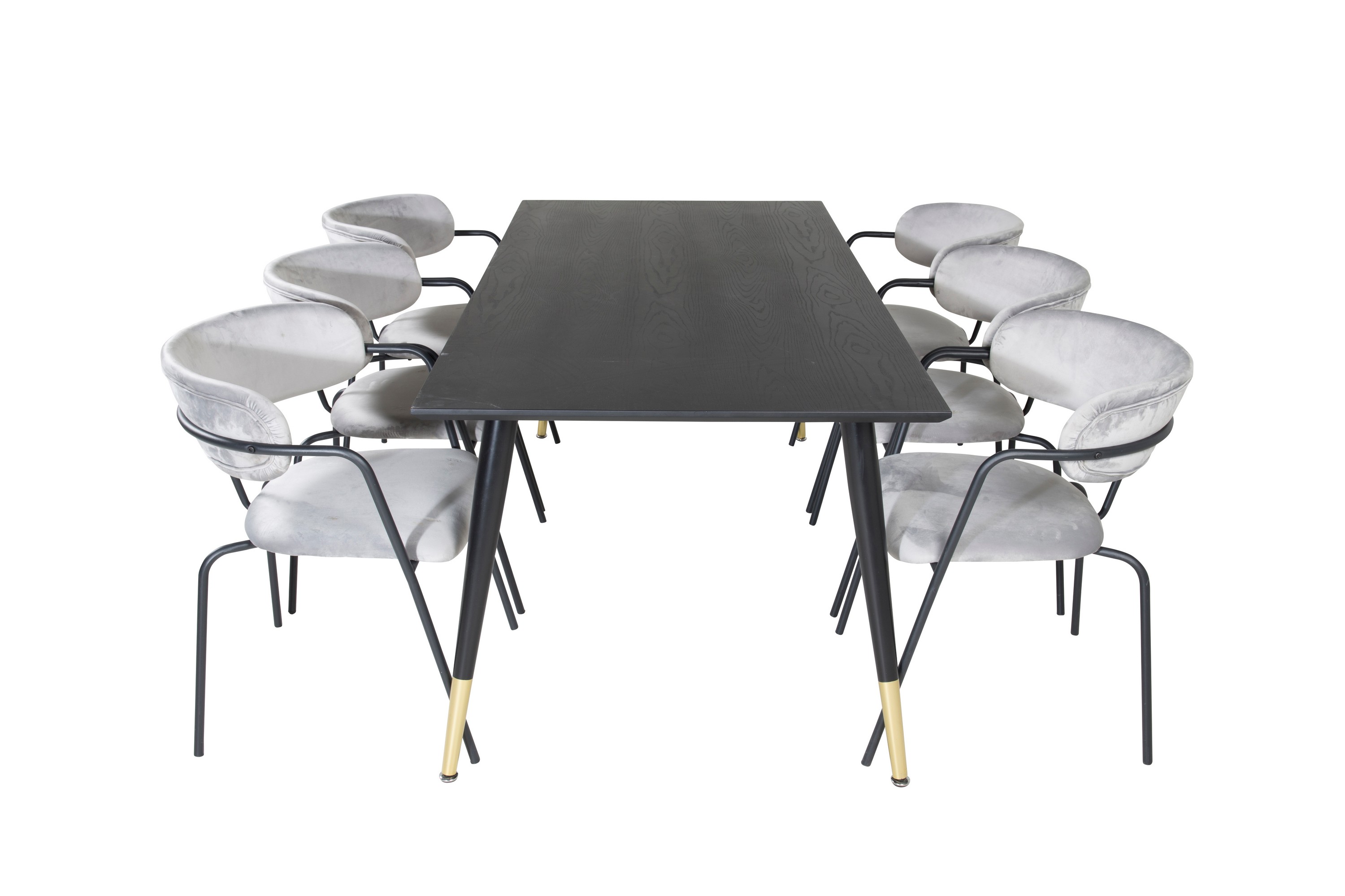 dipp matgrupp 180 cm rektangulär med 6 arrow stolar - svart/guld