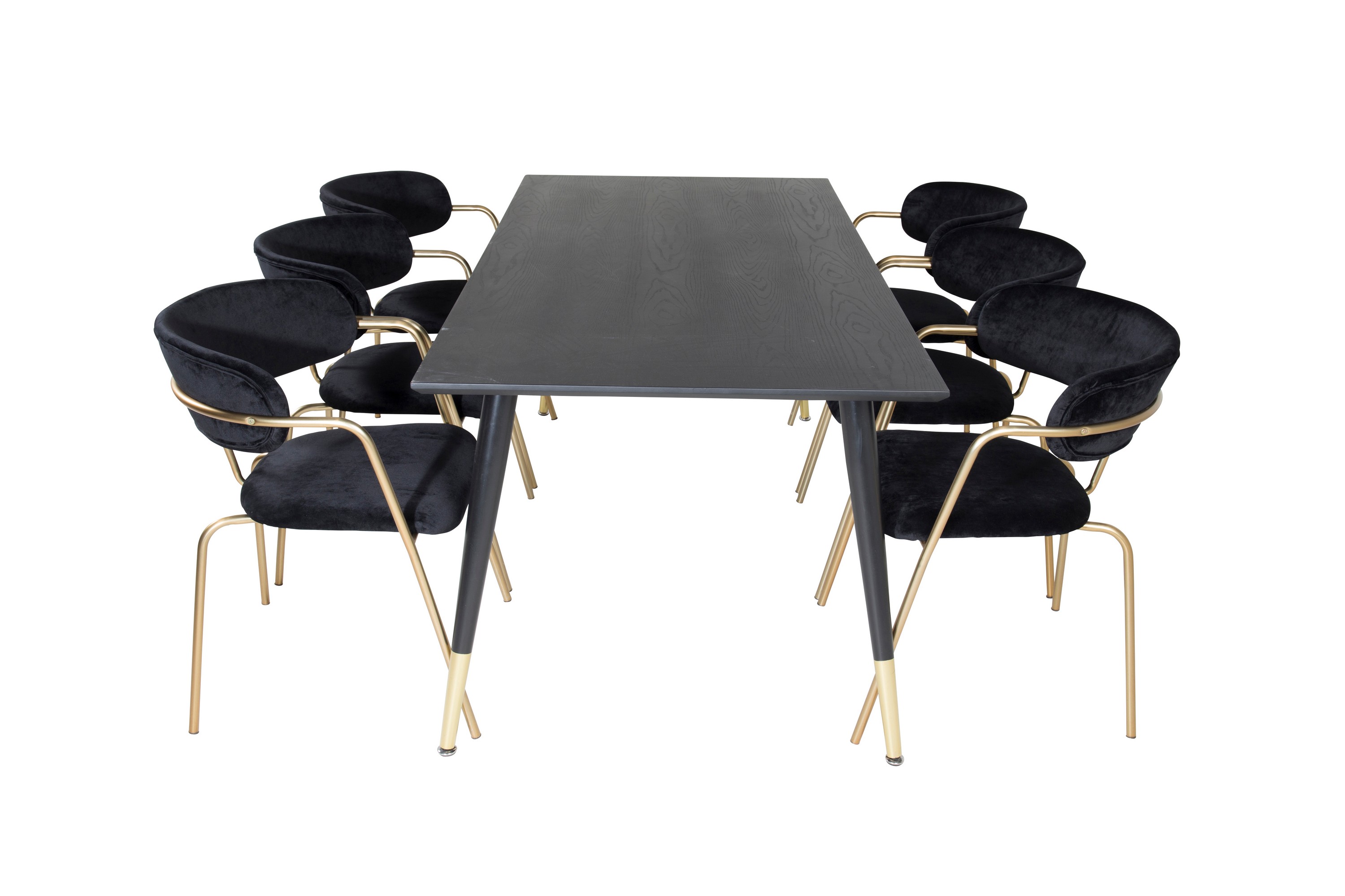 dipp matgrupp 180 cm rektangulär med 6 arrow stolar - svart/guld