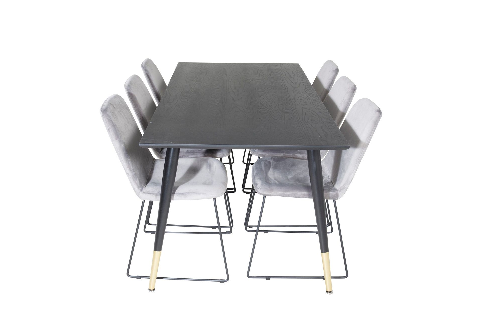 dipp matgrupp 180 cm rektangulär med 6 muce stolar - svart/guld