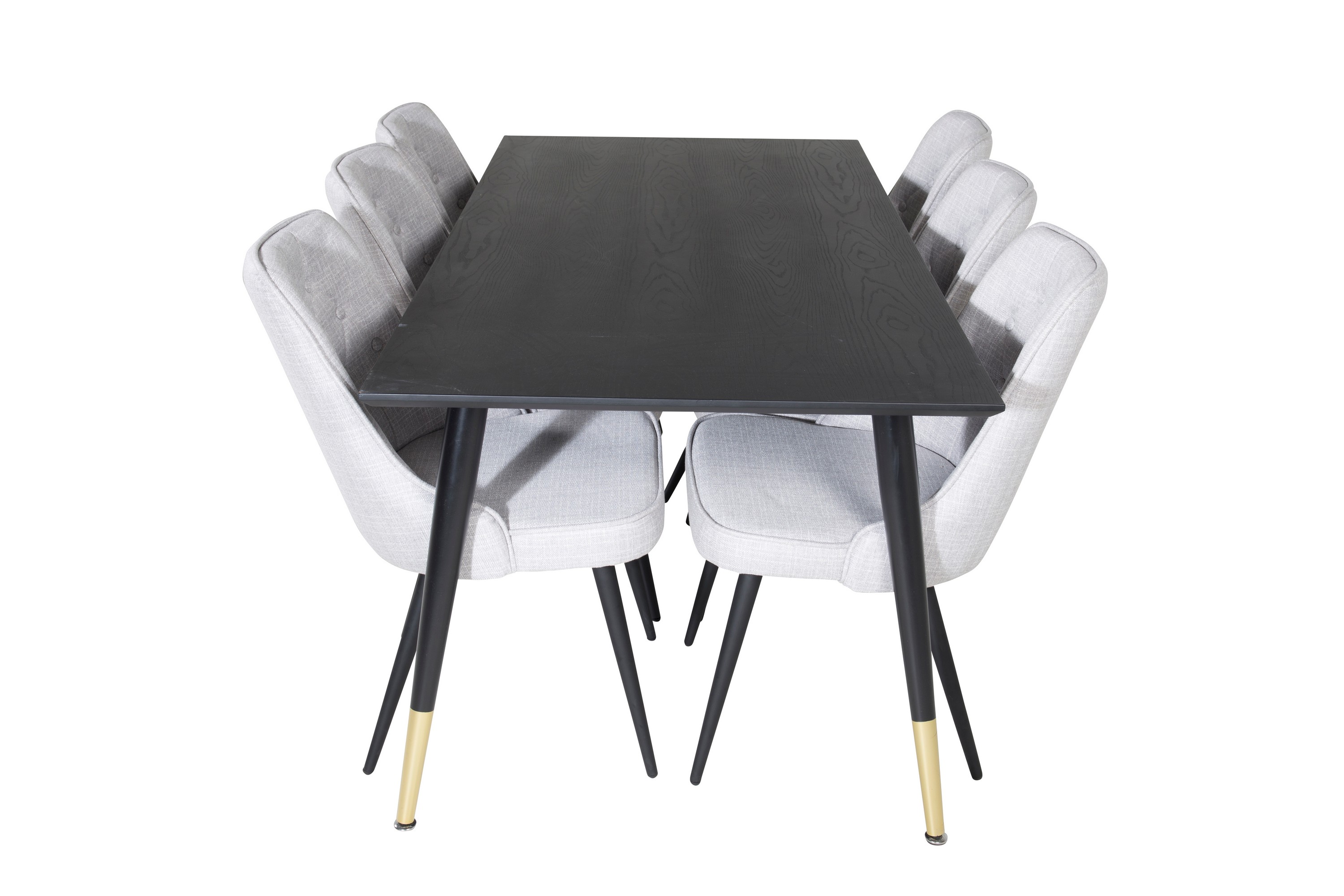 dipp matgrupp 180 cm rektangulär med 6 velvet deluxe stolar - svart/guld