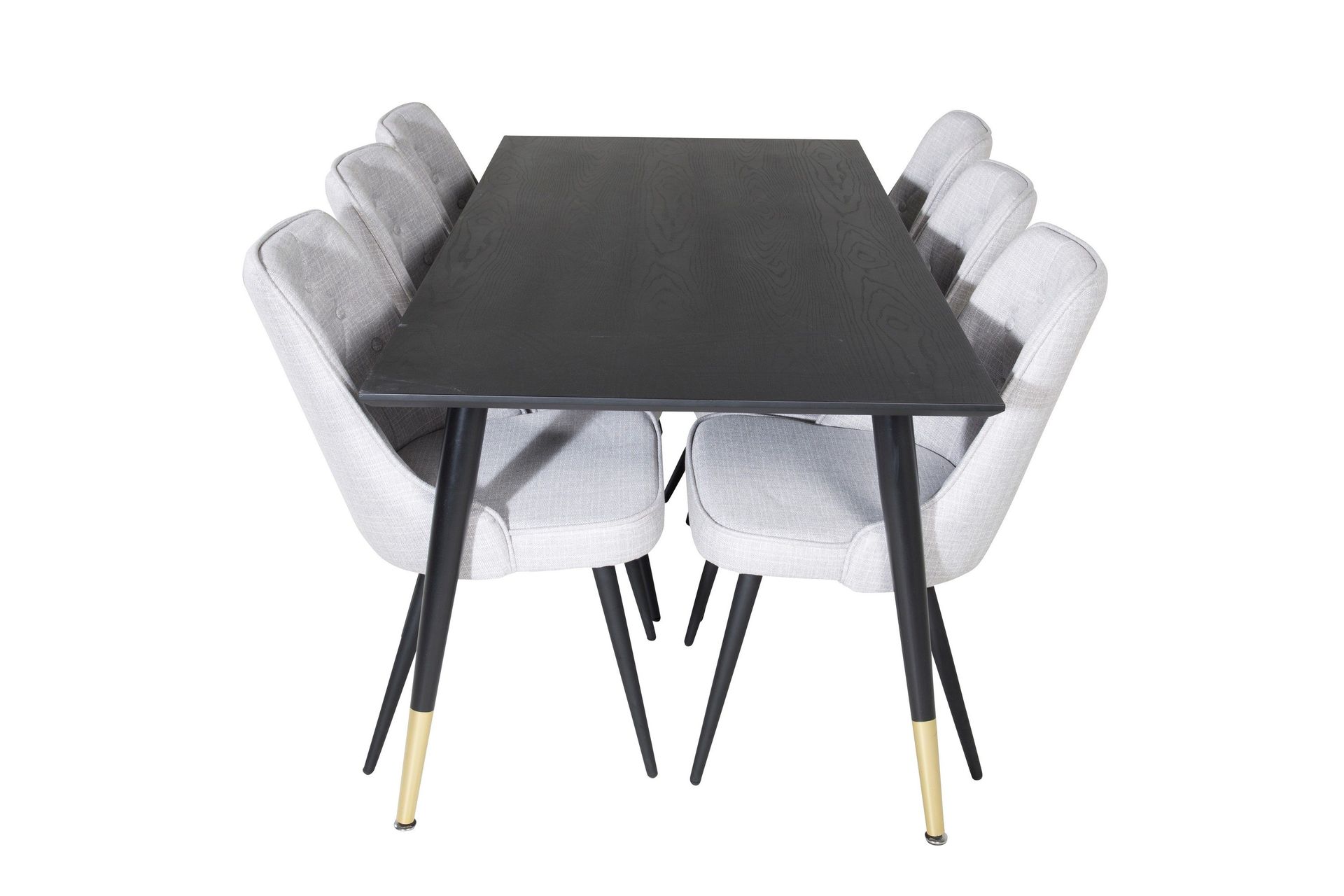 Dipp Matgrupp 180 cm Rektangul&auml;r med 6 Velvet Deluxe stolar - Svart/Guld
