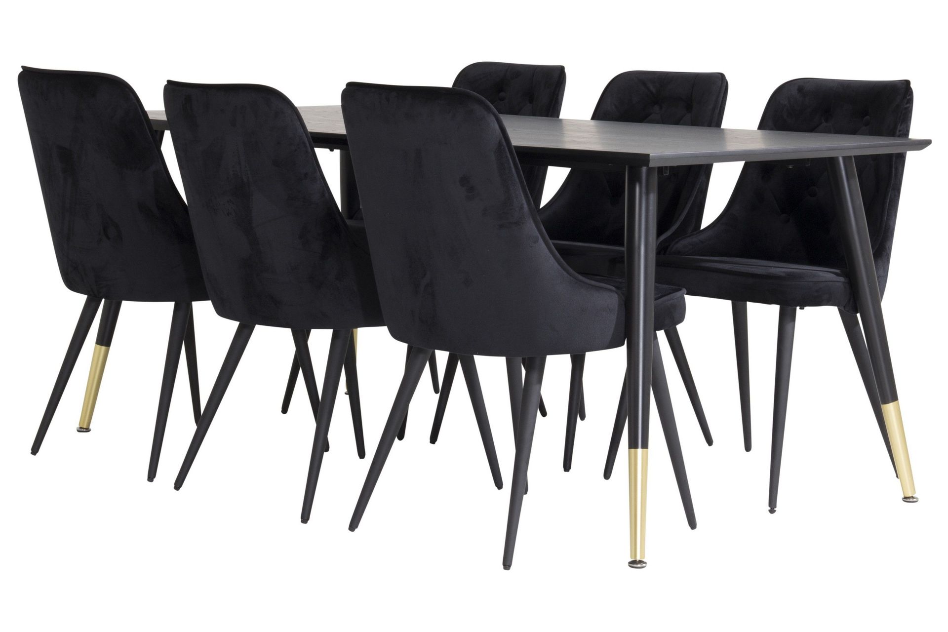 Dipp Matgrupp 180 cm Rektangul&auml;r med 6 Velvet Deluxe stolar - Svart/Guld