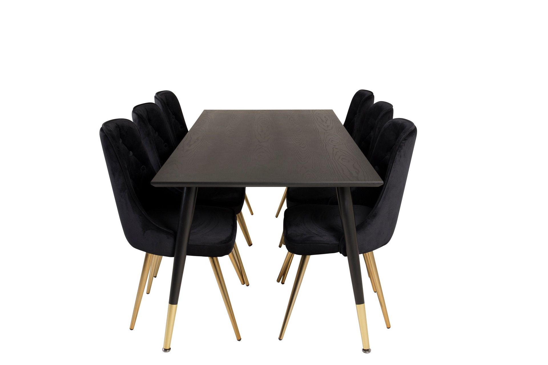 Dipp Matgrupp 180 cm Rektangulär med 6 Velvet Deluxe stolar - Svart/Guld