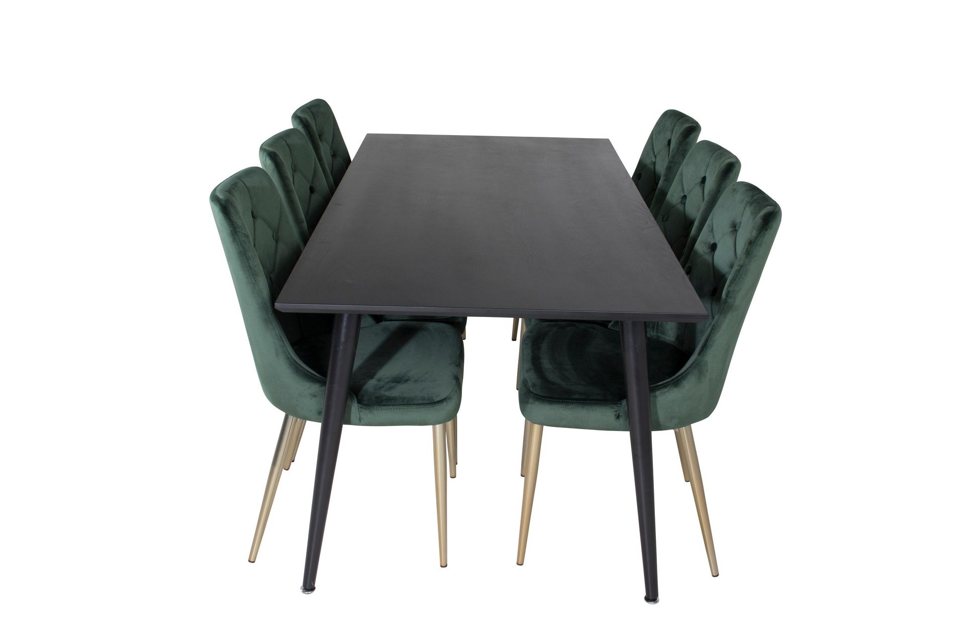 Dipp Matgrupp 180 cm Rektangul&auml;r med 6 Velvet Deluxe stolar - Svart/Guld