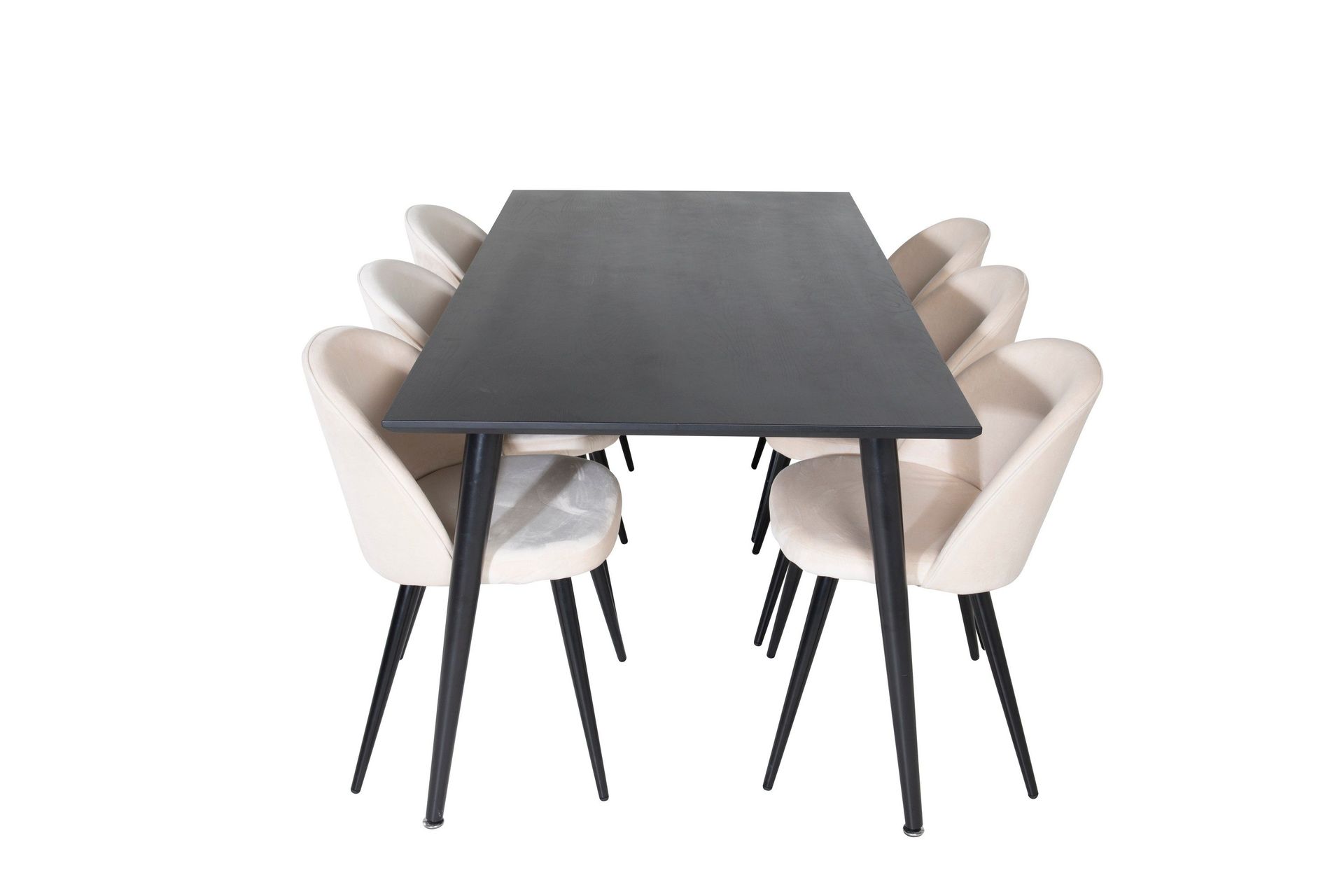 Dipp Matgrupp 180 cm Rektangulär med 6 Velvet stolar - Beige