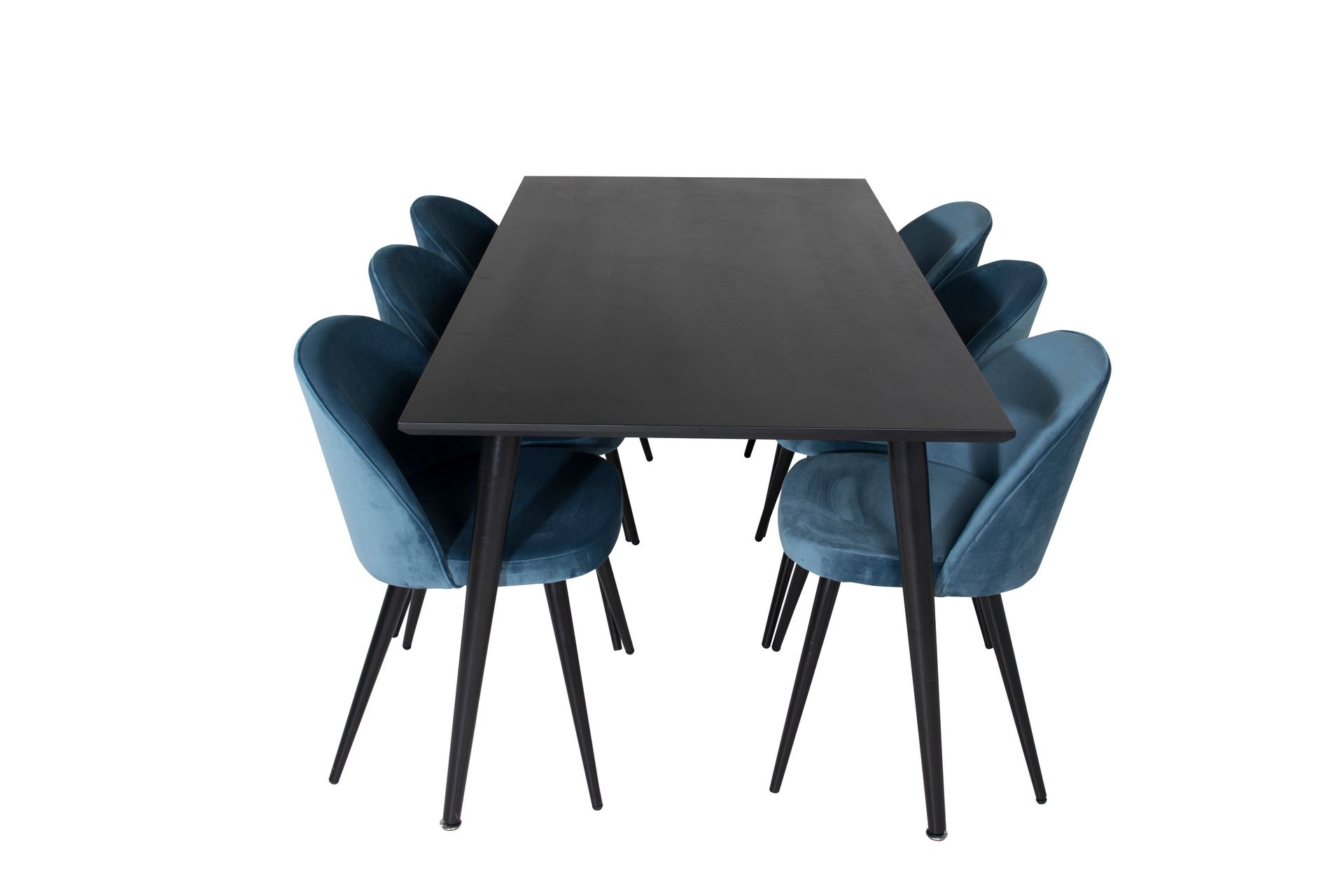 Dipp Matgrupp 180 cm Rektangulär med 6 Velvet stolar - Svart