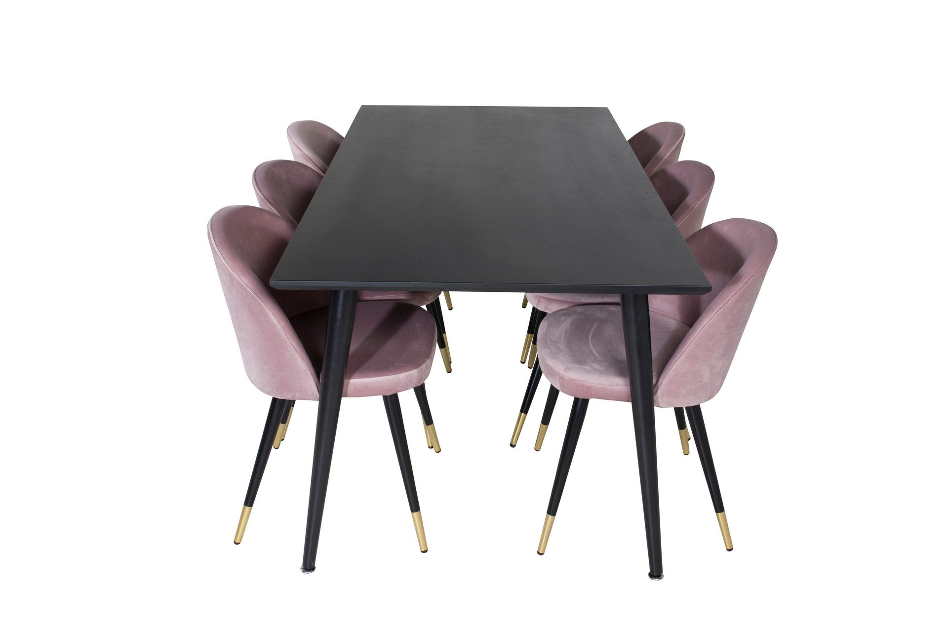 Dipp Matgrupp 180 cm Rektangulär med 6 Velvet stolar - Svart