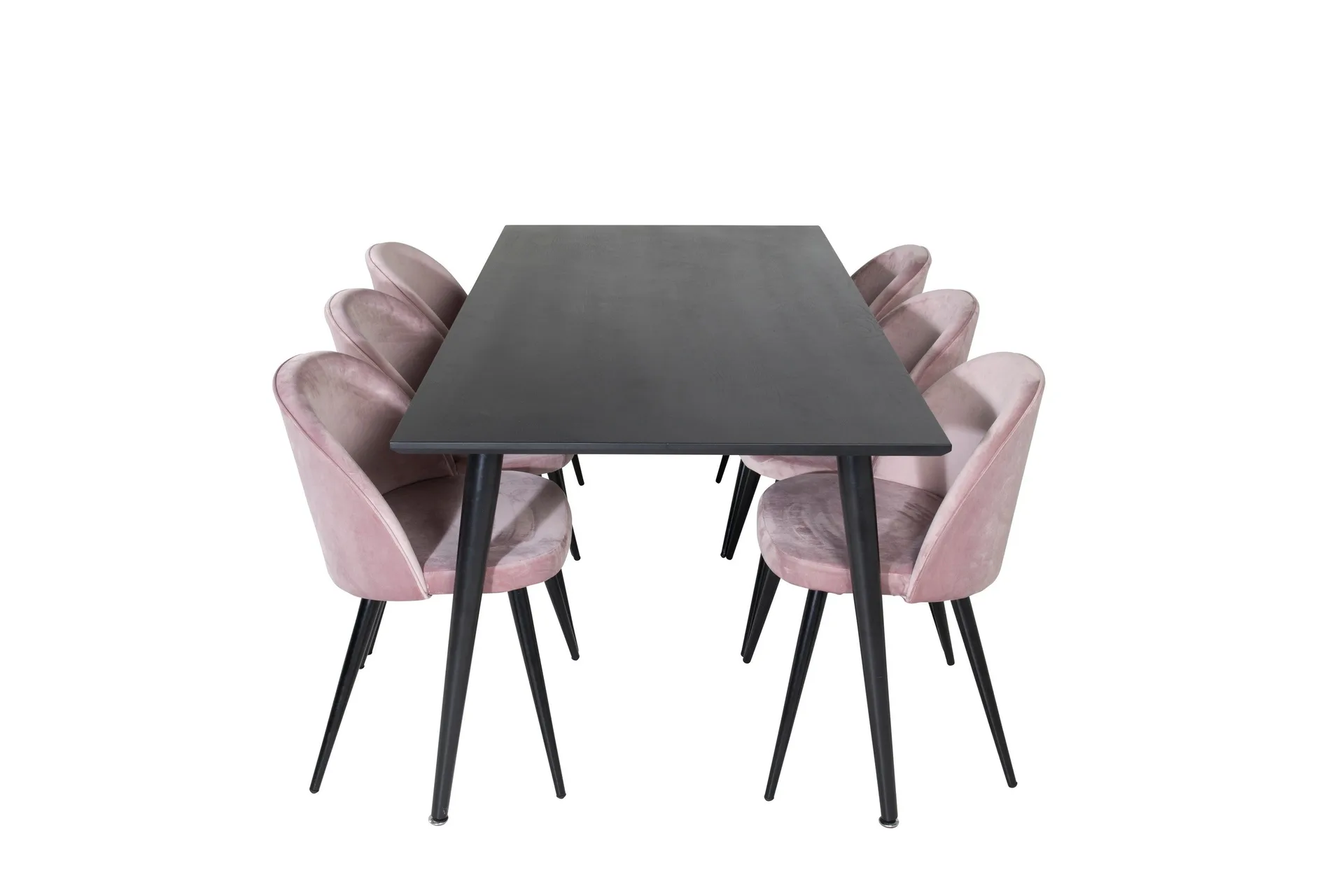 Dipp Matgrupp 180 cm Rektangulär med 6 Velvet stolar - Svart