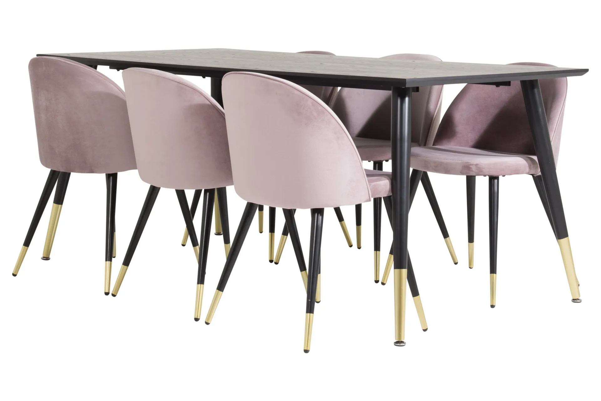 dipp matgrupp 180 cm rektangulär med 6 velvet stolar - svart/guld