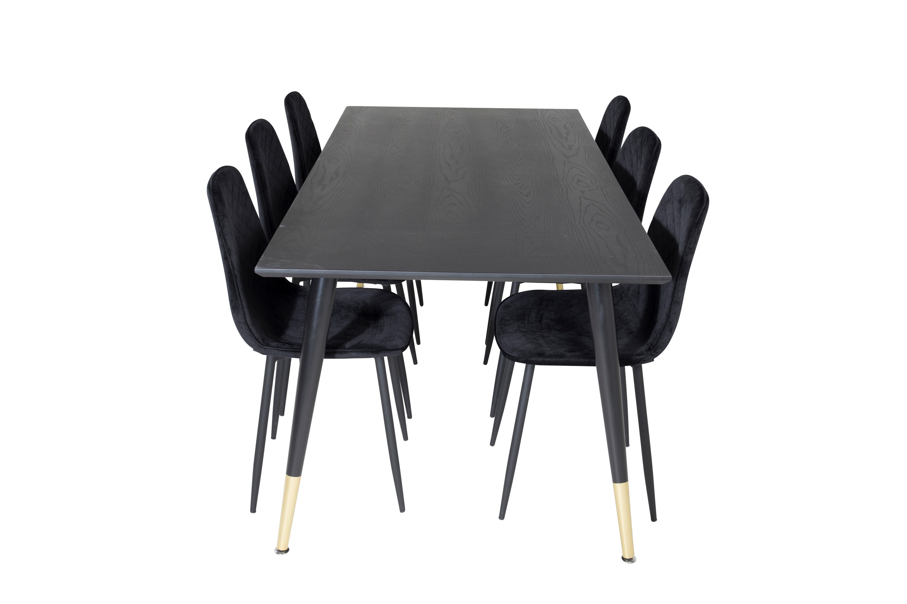 dipp matgrupp 180 cm rektangulär med 6 polar stolar - svart/guld