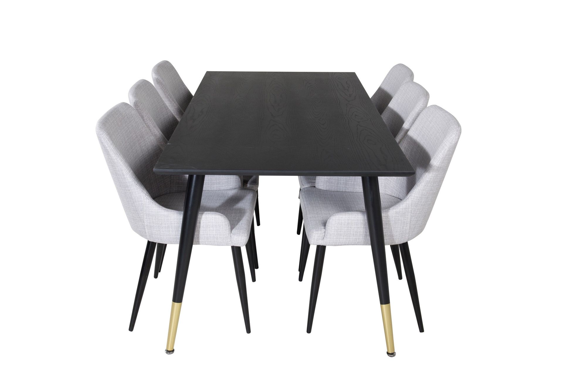 Dipp Matgrupp 180 cm Rektangul&auml;r med 6 Plaza stolar - Svart/Guld