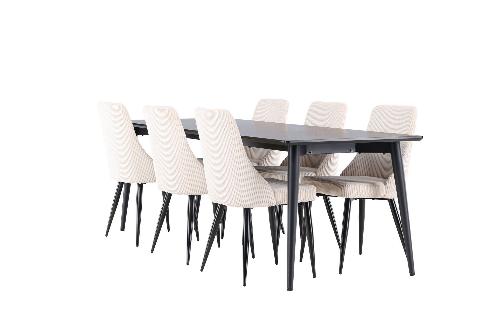 Ellis Matgrupp 230 cm Rektangul&auml;r med 6 Leone stolar - Svart/Beige