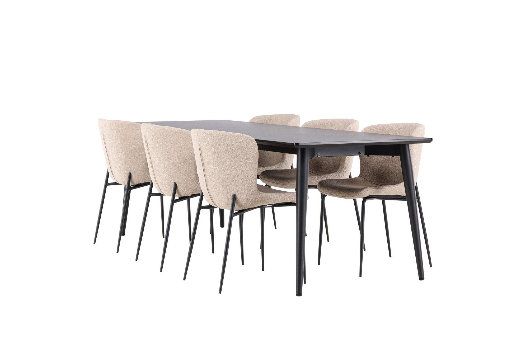 Ellis Matgrupp 230 cm Rektangul&auml;r med 6 Modesto stolar - Svart/Beige