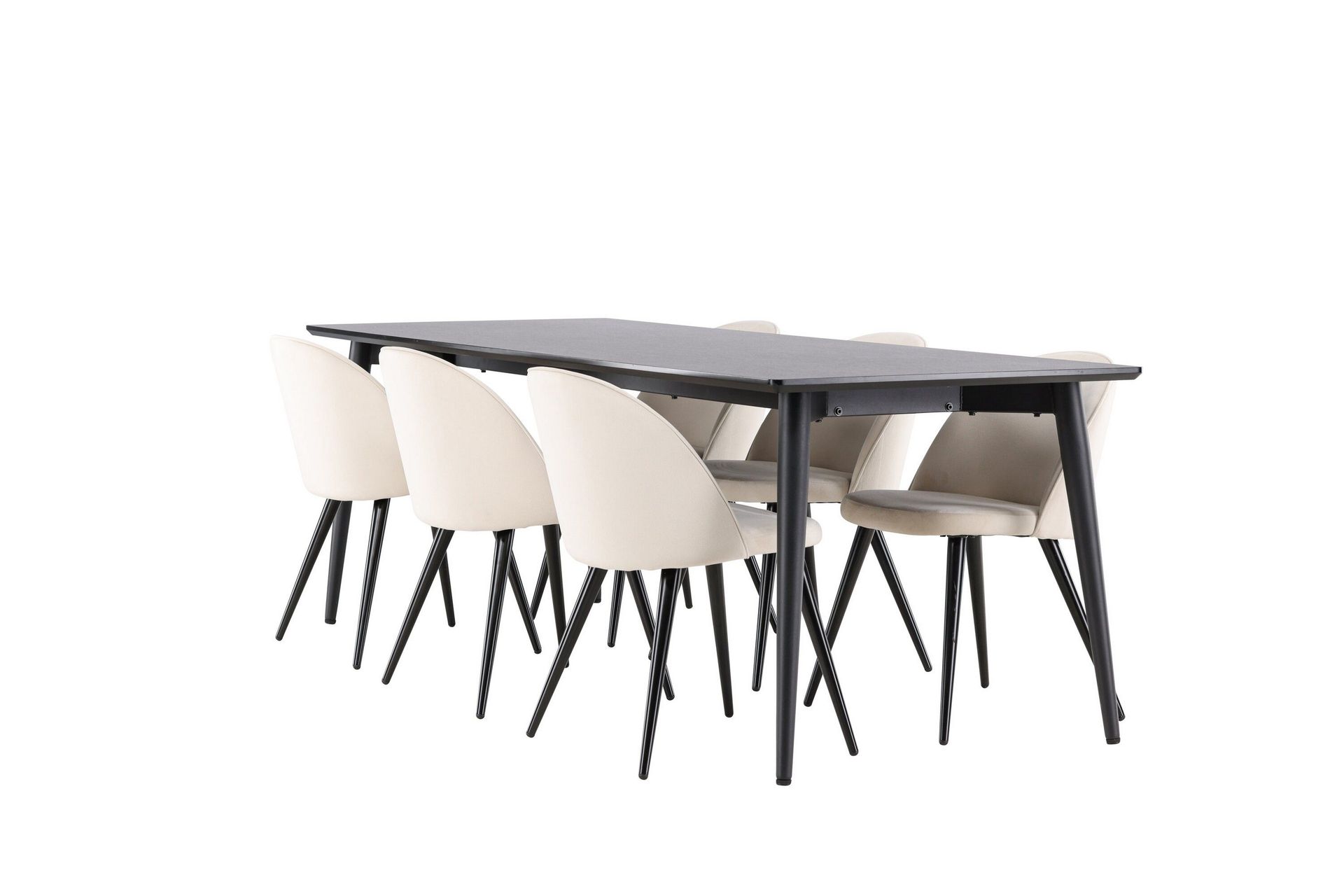 Ellis Matgrupp 230 cm Rektangul&auml;r med 6 Velvet stolar - Svart/Beige