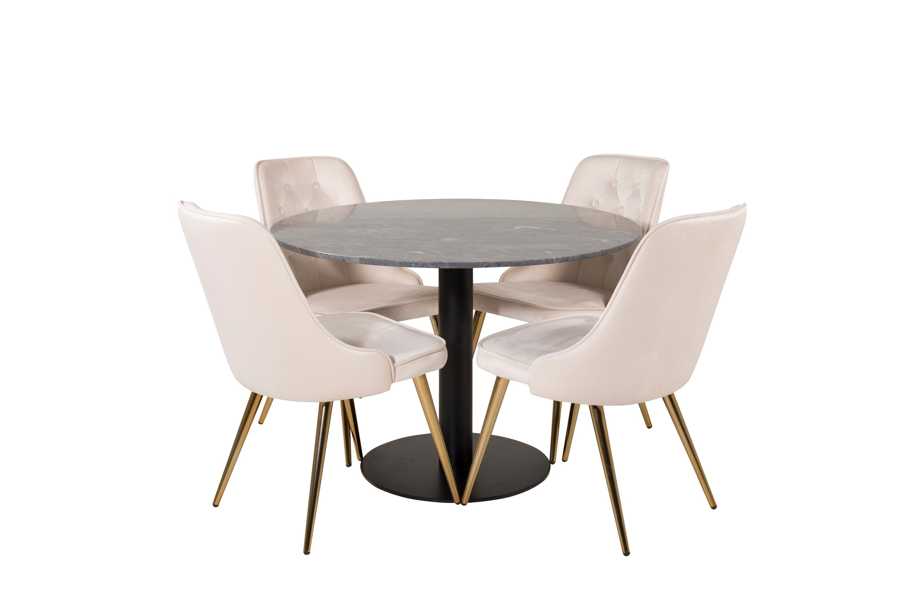 Estelle Matgrupp 106 cm Rund med 4 Velvet Deluxe stolar Beige