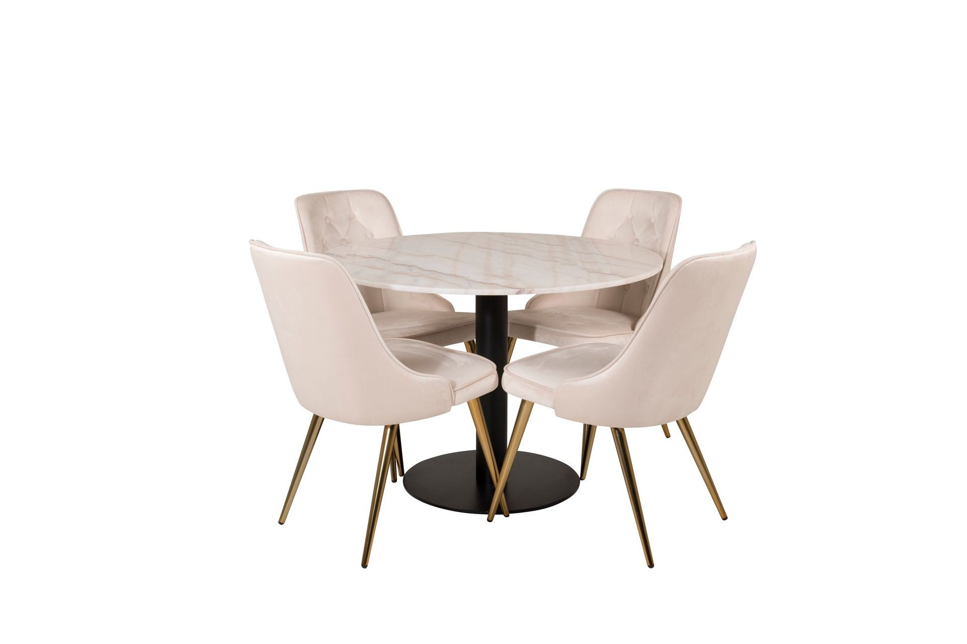 Estelle Matgrupp 106 cm Rund med 4 Velvet Deluxe stolar - Beige