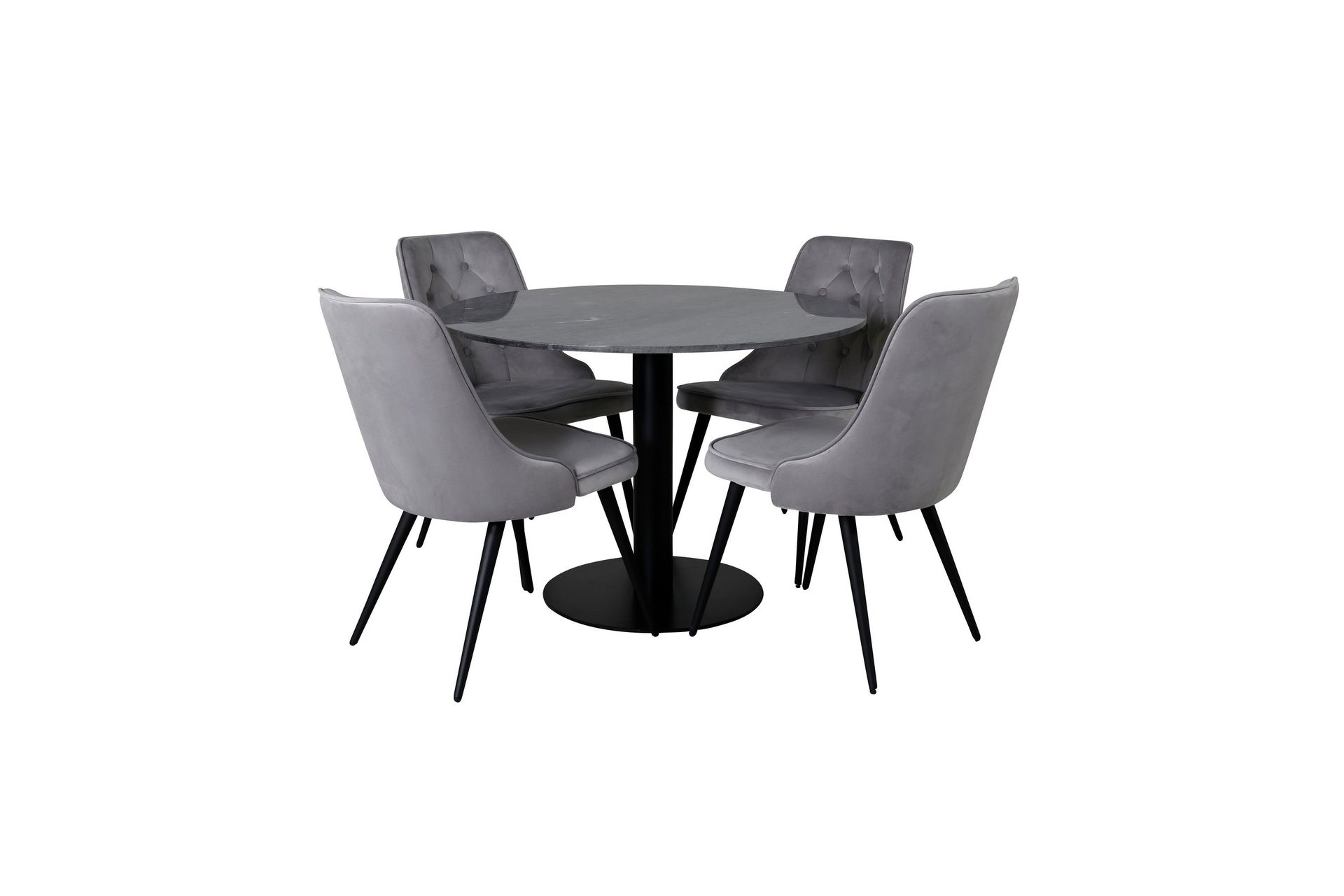Estelle Matgrupp 106 cm Rund med 4 Velvet Deluxe stolar - Svart
