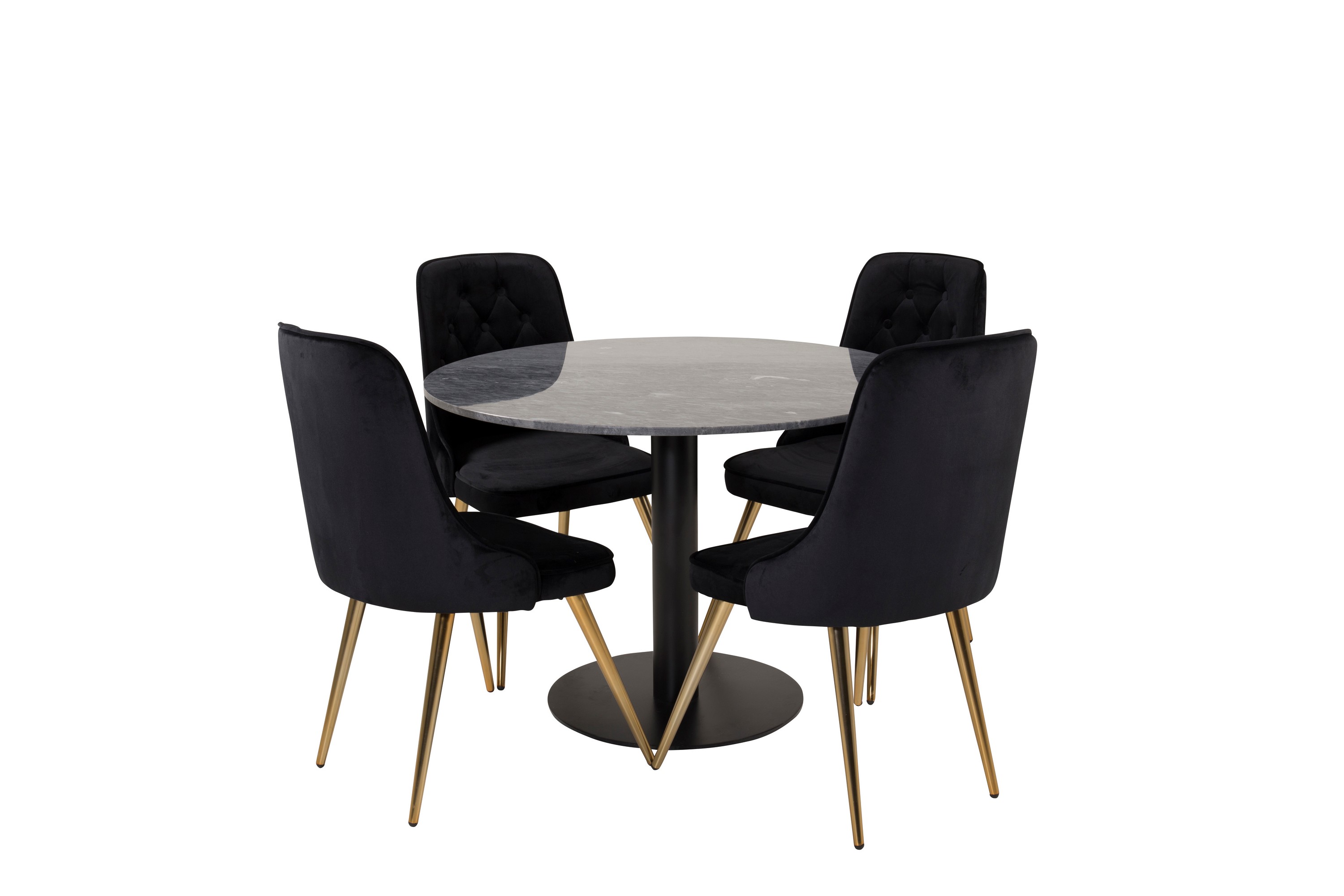 Estelle Matgrupp 106 cm Rund med 4 Velvet Deluxe stolar Svart/Guld