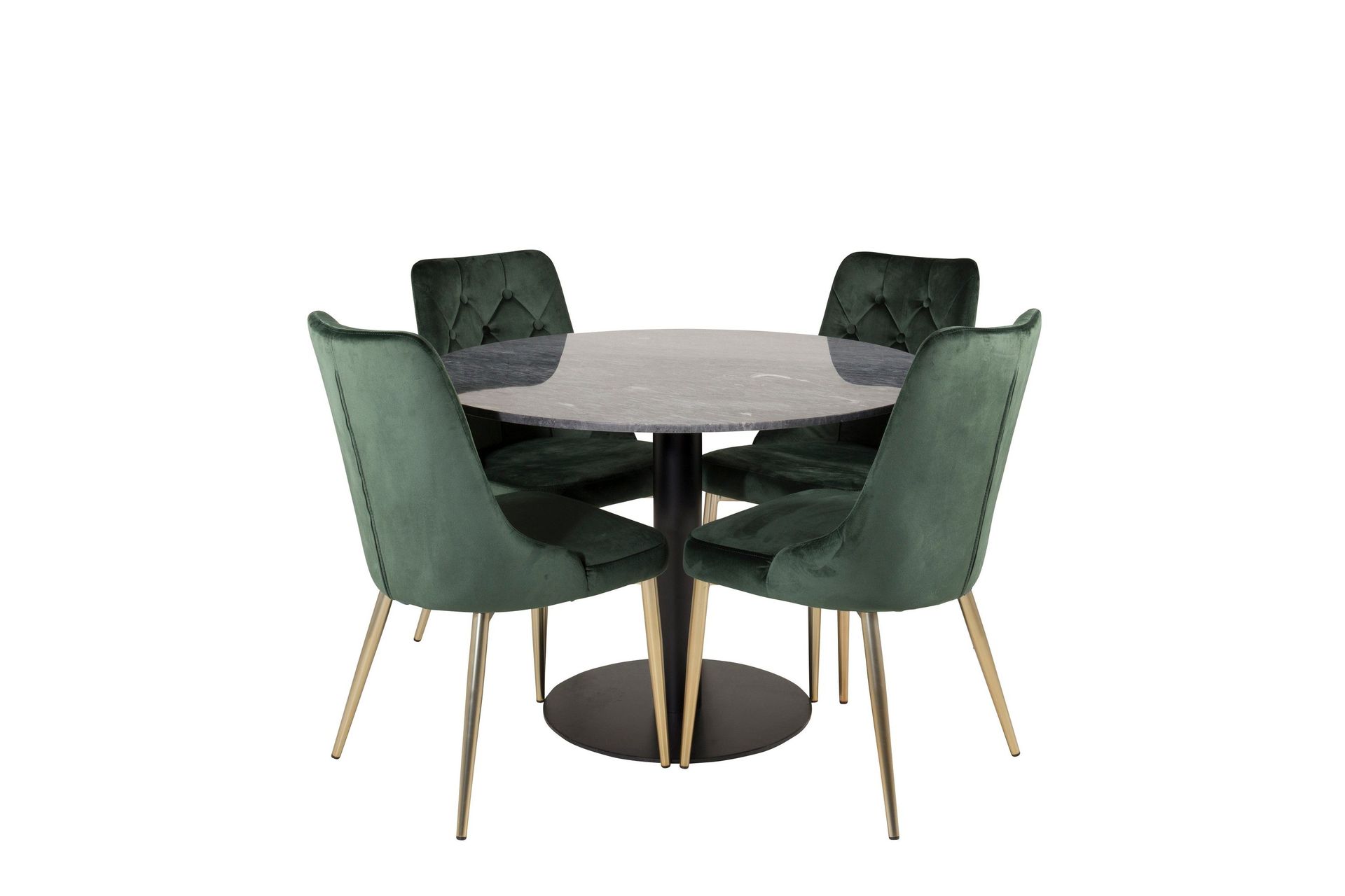 Estelle Matgrupp 106 cm Rund med 4 Velvet Deluxe stolar - Svart/Guld