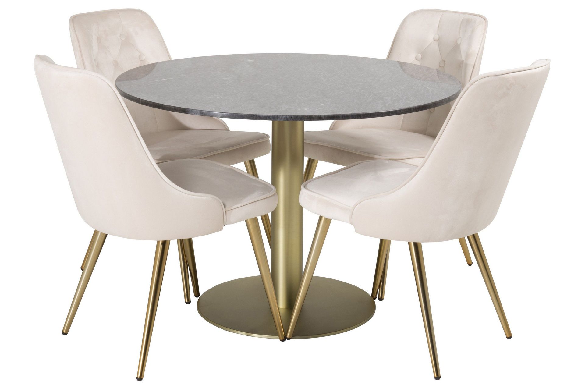 Estelle Matgrupp 106 cm Rund med 4 Velvet stolar - Beige