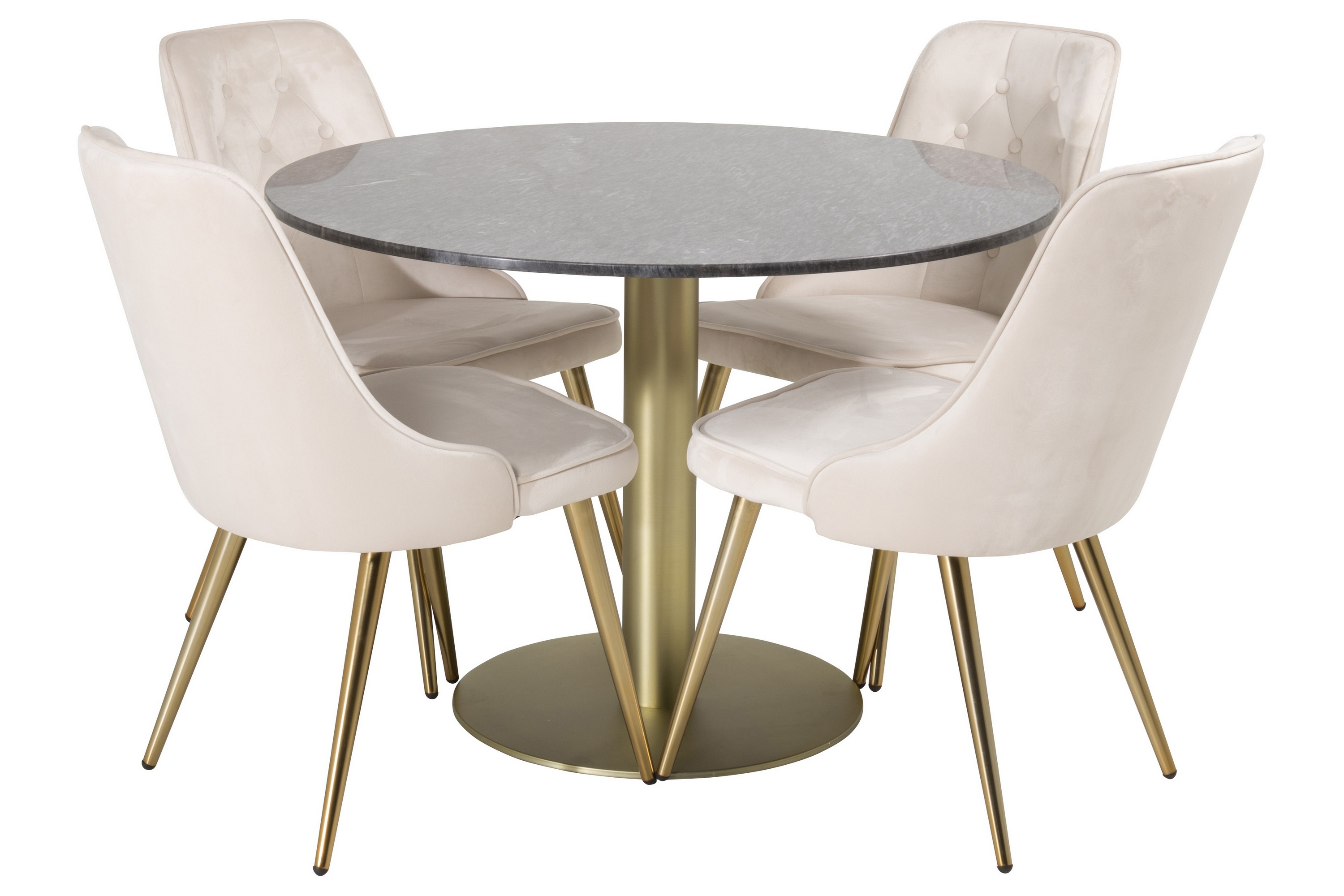 Estelle Matgrupp 106 cm Rund med 4 Velvet stolar Beige