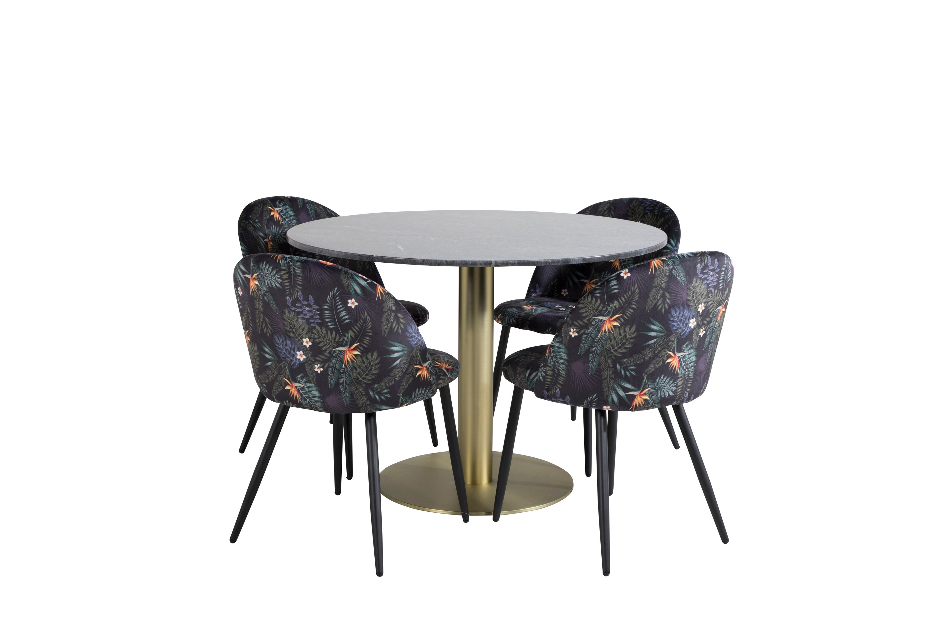 Estelle Matgrupp 106 cm Rund med 4 Velvet stolar Svart/Guld