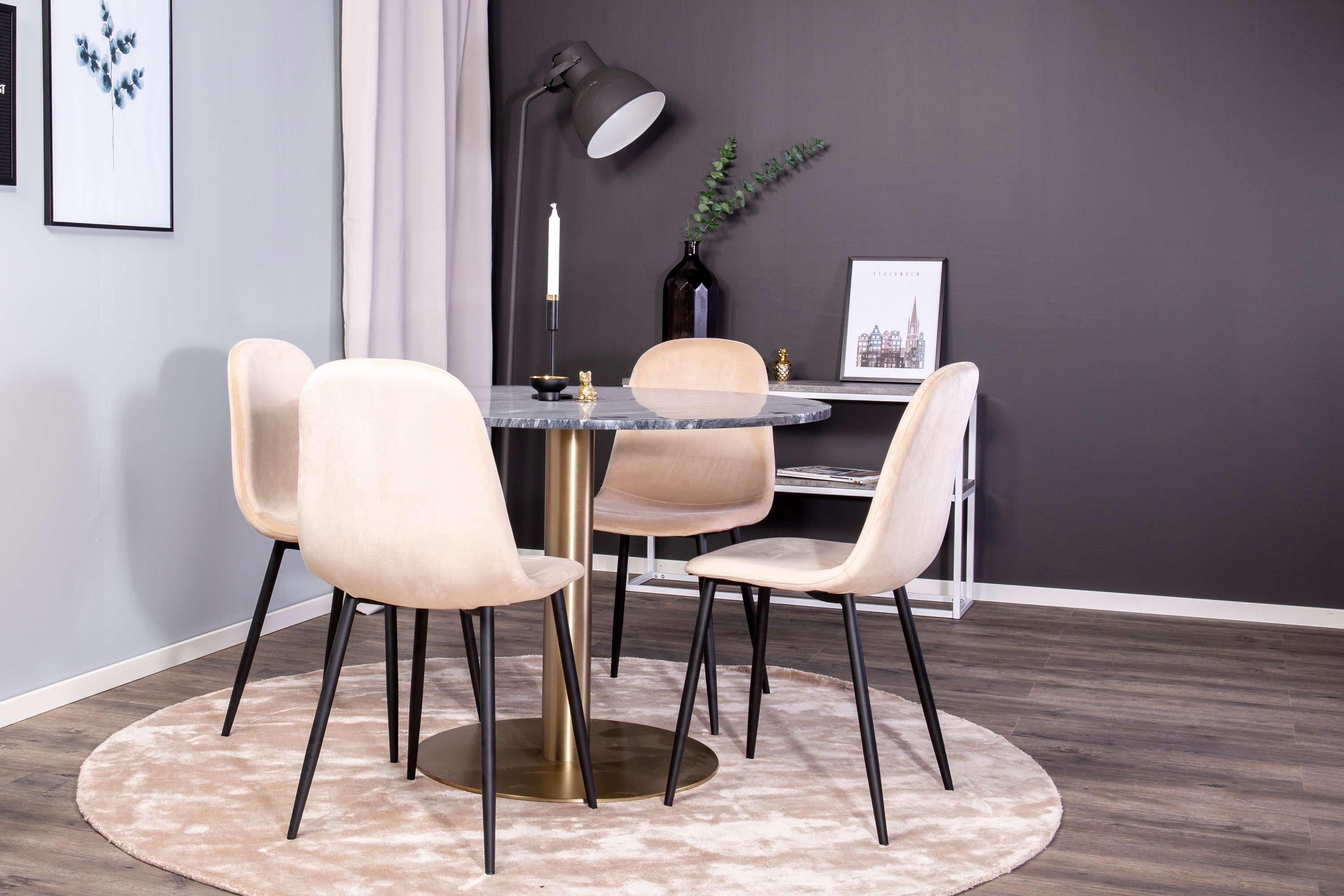 Estelle Matgrupp 106 cm Rund med 4 Polar stolar Beige