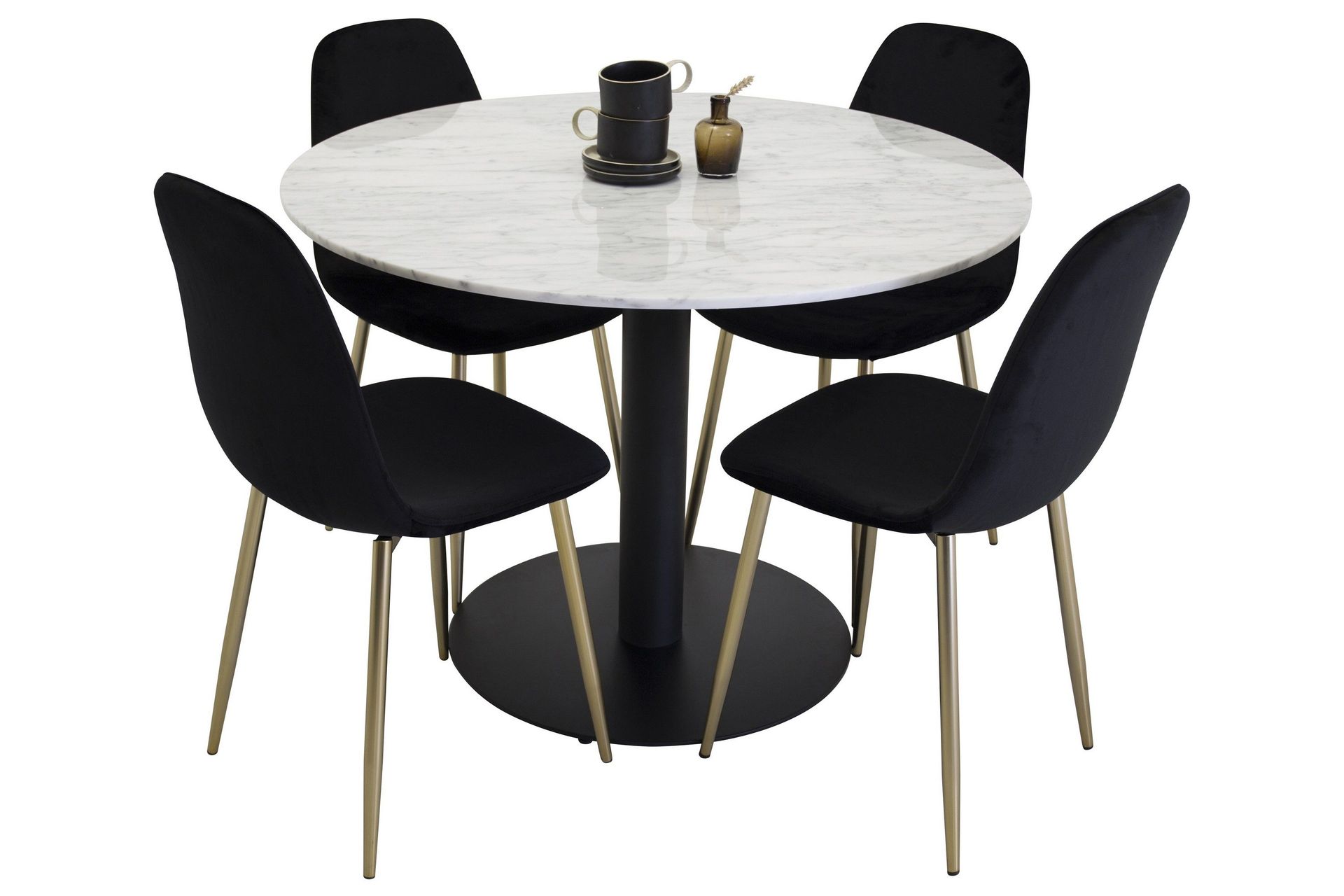 Estelle Matgrupp 106 cm Rund med 4 Polar stolar - Svart/Guld
