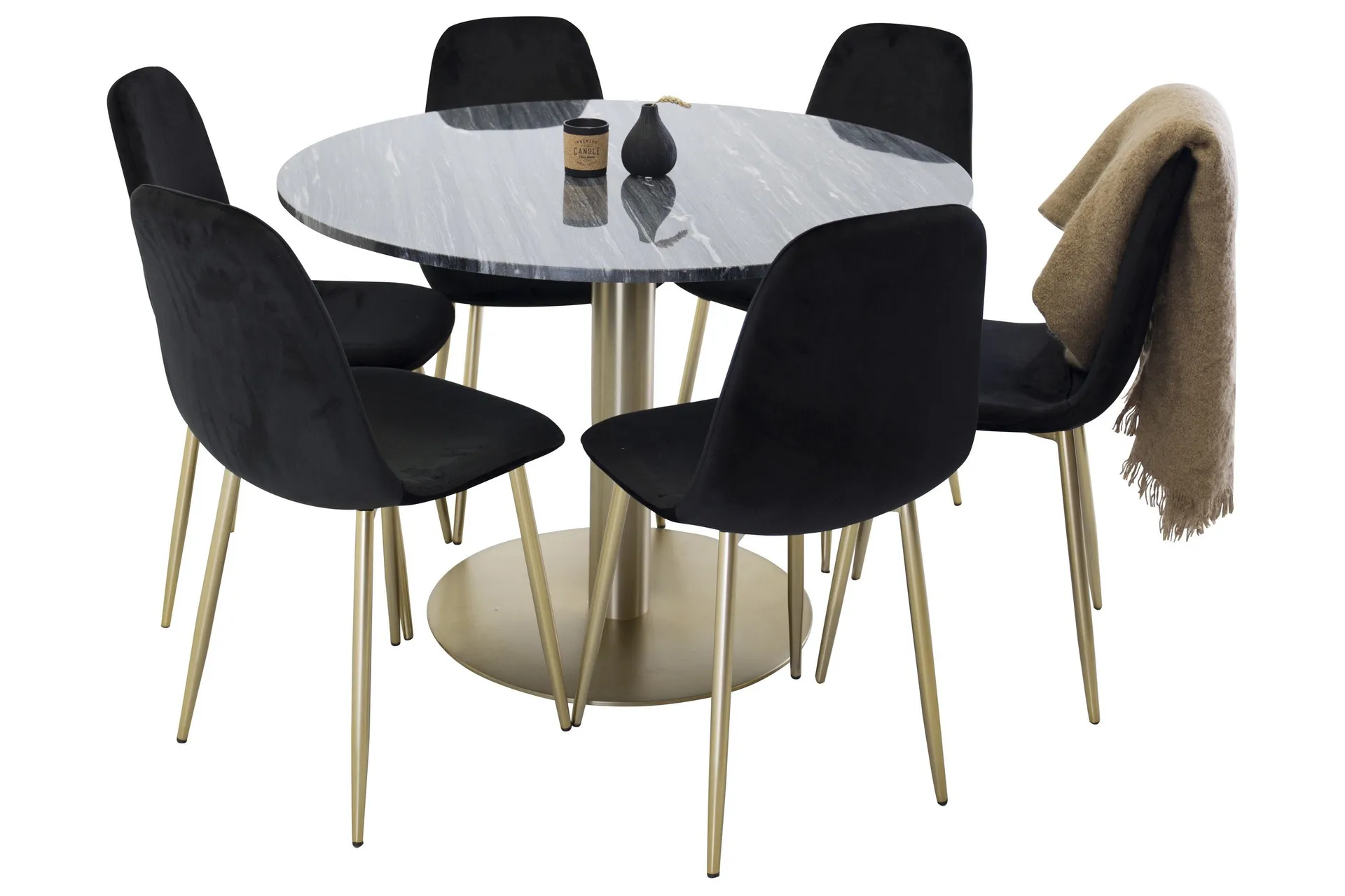 Estelle Matgrupp 106 cm Rund med 6 Polar stolar - Svart/Guld