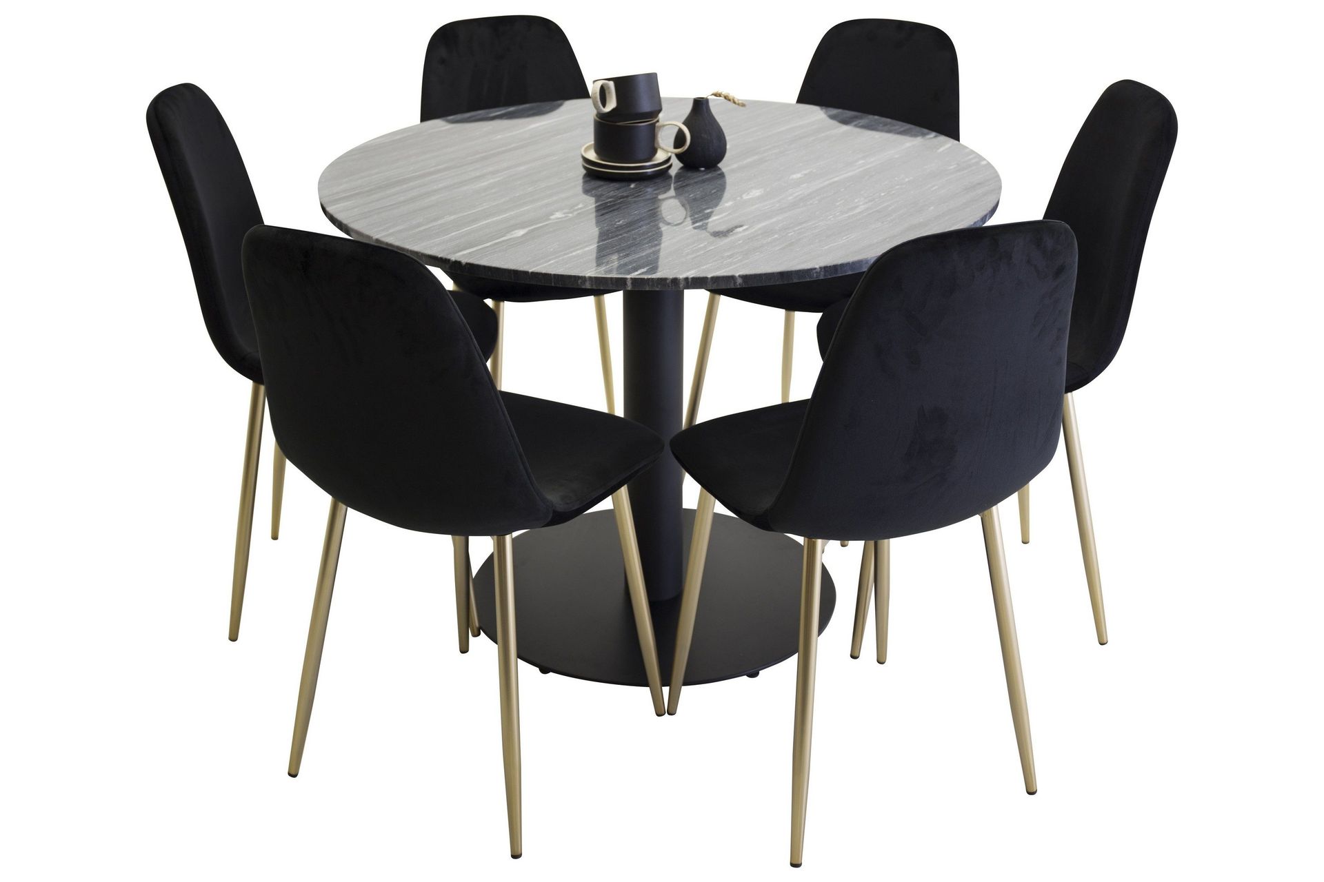 Estelle Matgrupp 106 cm Rund med 6 Polar stolar - Svart/Guld