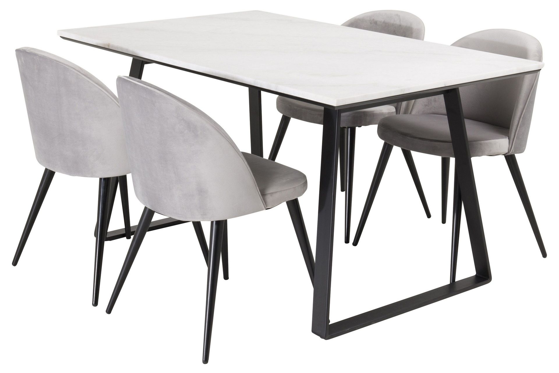 Estelle Matgrupp 140 cm Rektangul&auml;r med 4 Velvet stolar - Svart