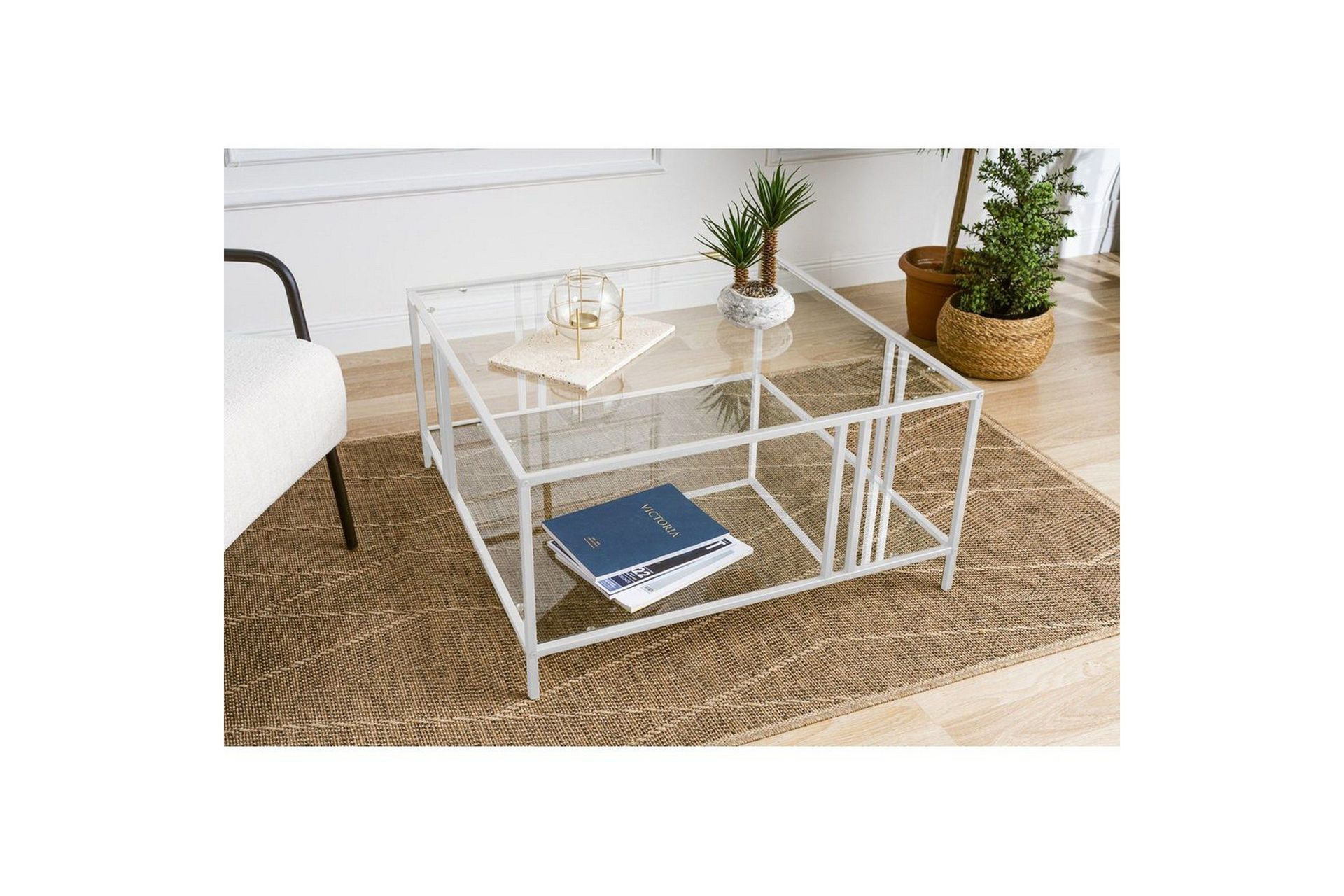 ezer soffbord 80 cm - vit/transparent