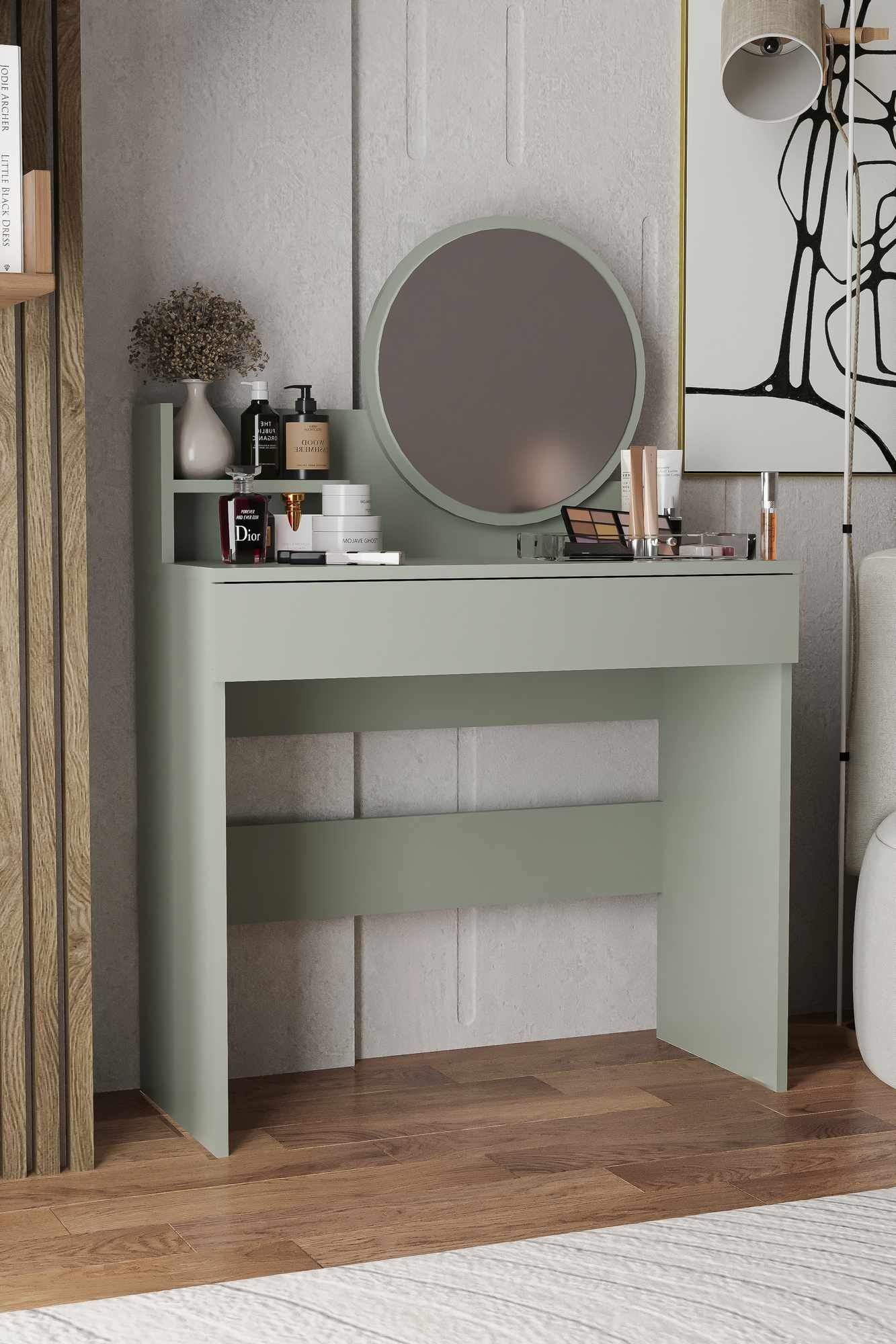 Fabrony Sminkbord med spegel 90 cm - Askgrön