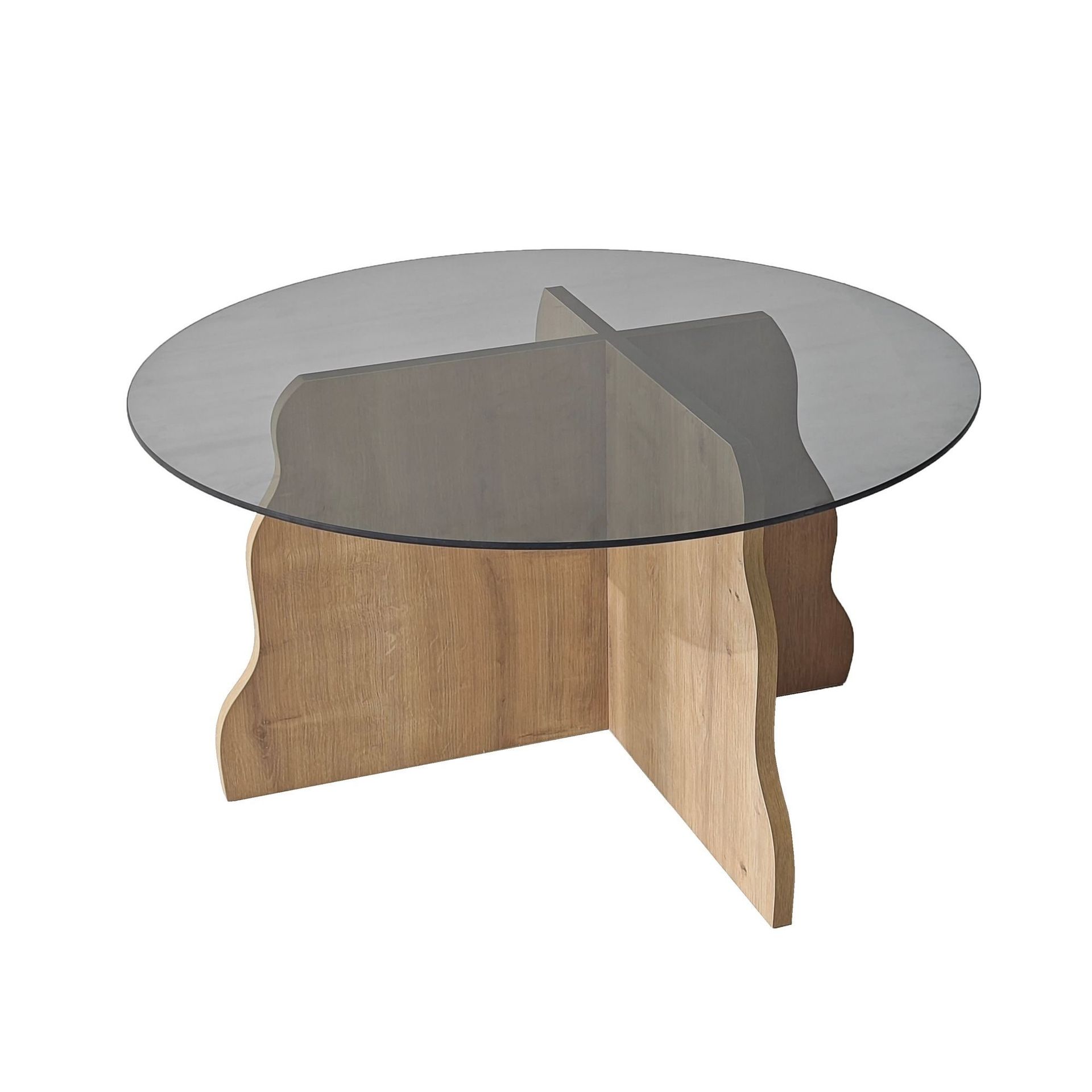 Fikret Soffbord 75 cm Rund Glas - Safir Ek Och R&ouml;kt
