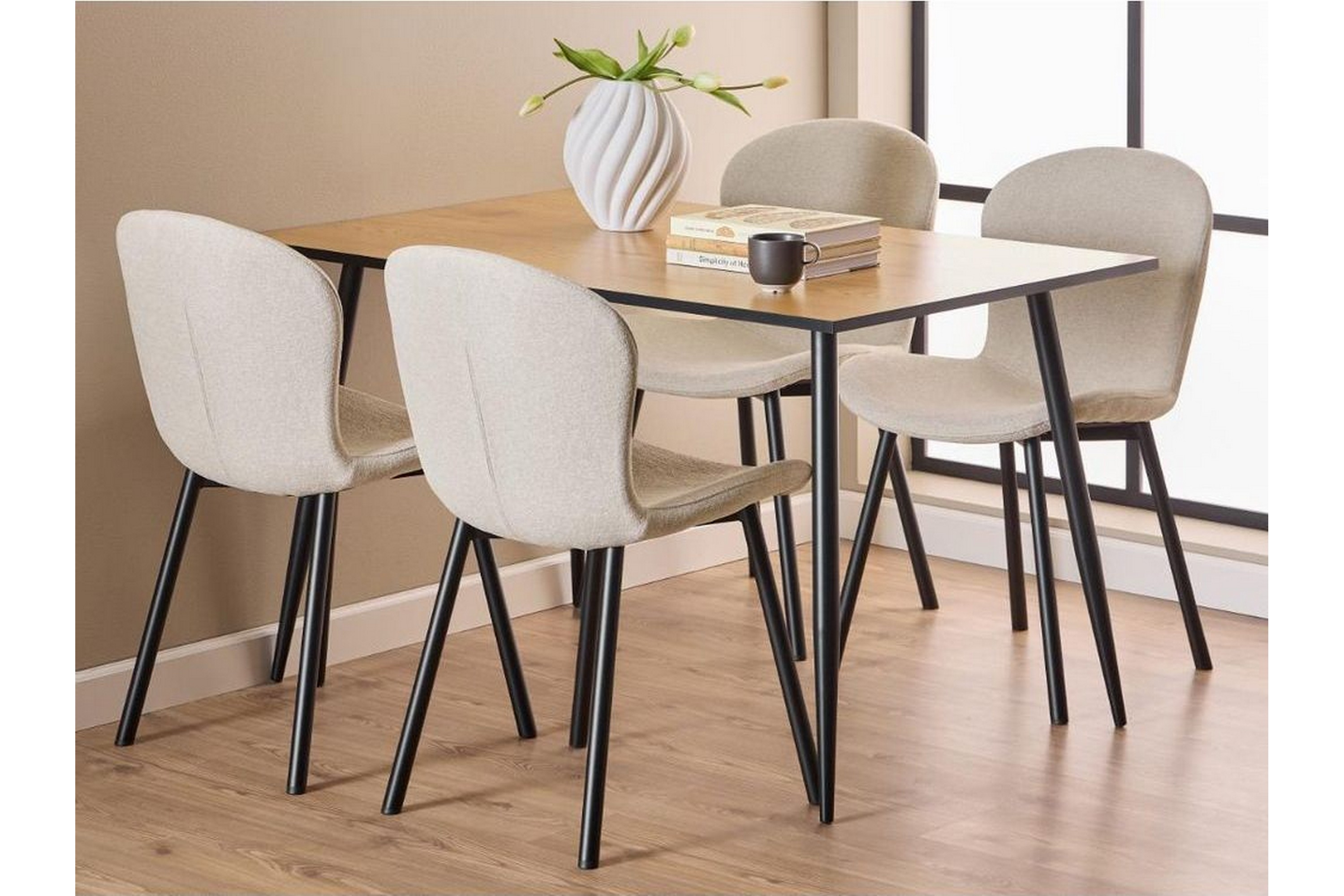 finola matgrupp 120 cm + 4 st amrita matstolar - beige/brun/svart