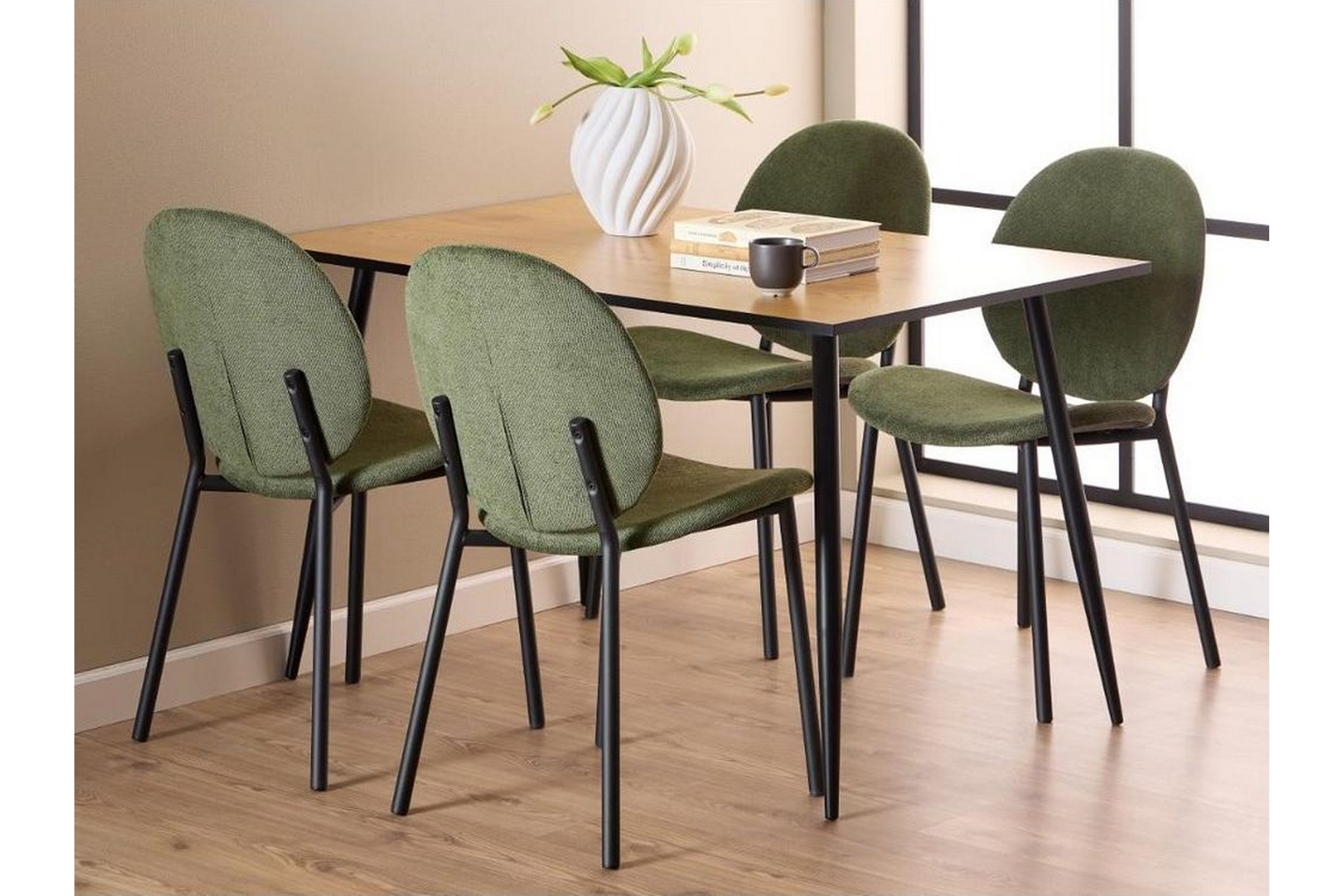 finola matgrupp 120 cm + 4 st toroni matstolar - svart/brun/grön