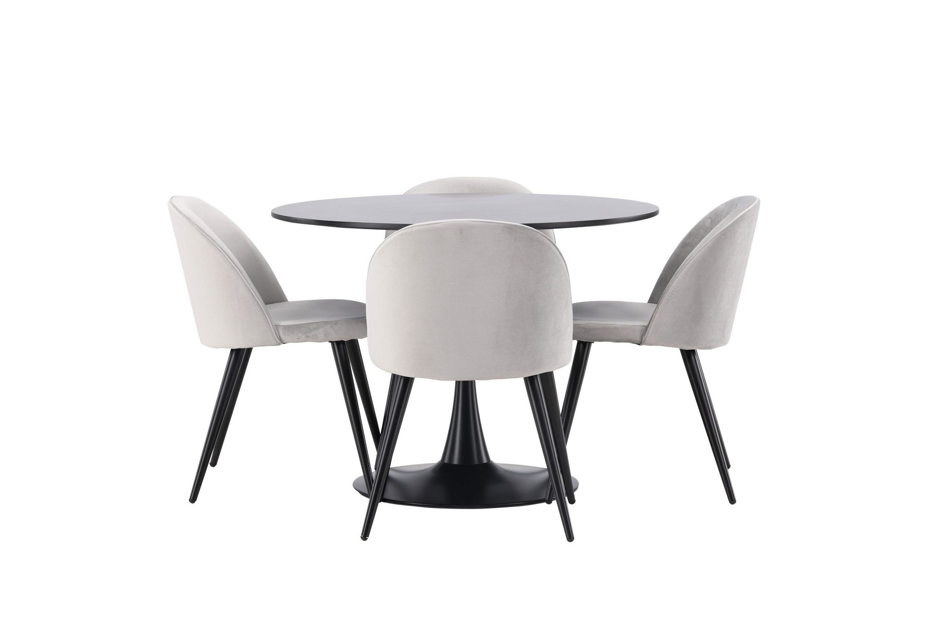 Glade Matgrupp 100 cm Rund med 4 Velvet stolar - Svart