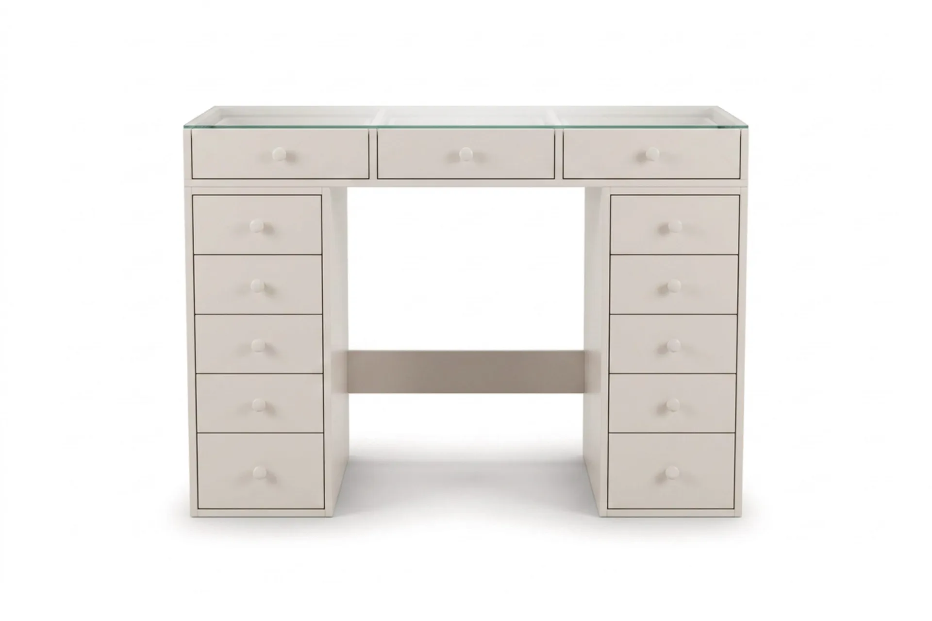 Glow Sminkbord 120 cm med glasskiva förvaring med lådor - Beige