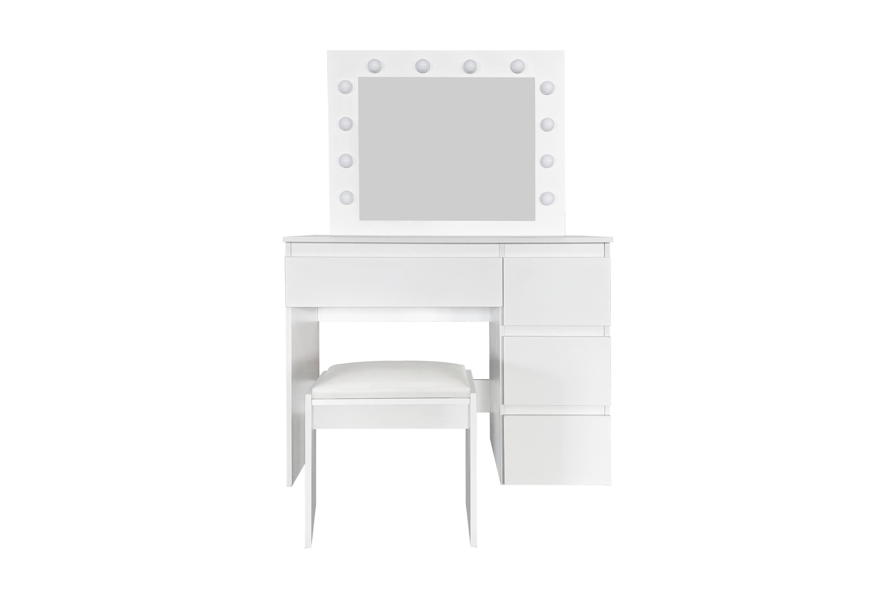 Glow Sminkbord 94 cm med spegel lådor och pall LED Belysning Vit