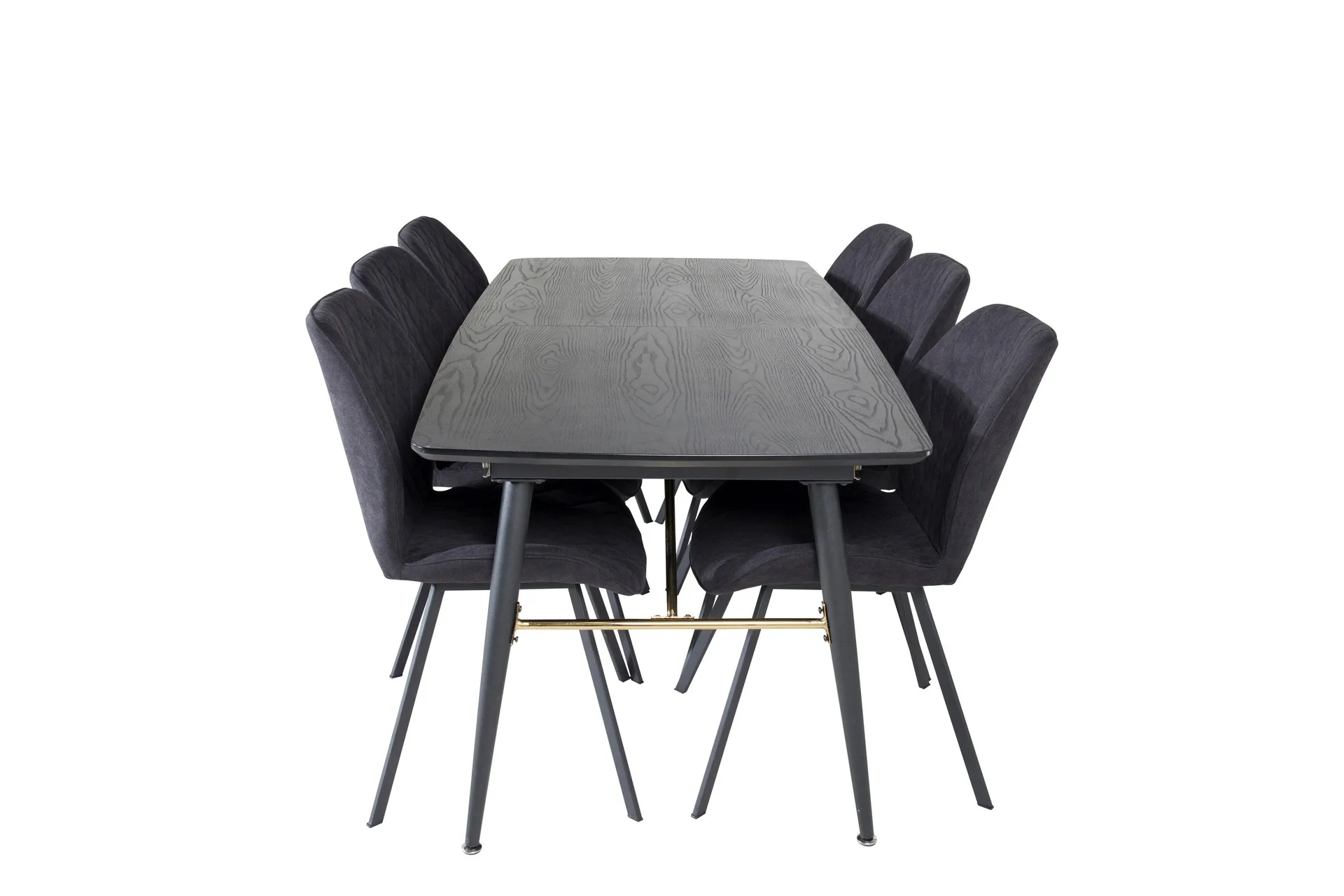 Gold Matgrupp F&ouml;rl&auml;ngningsbar 180-220 cm Rektangul&auml;r med 6 Gemma stolar - Svart/Guld