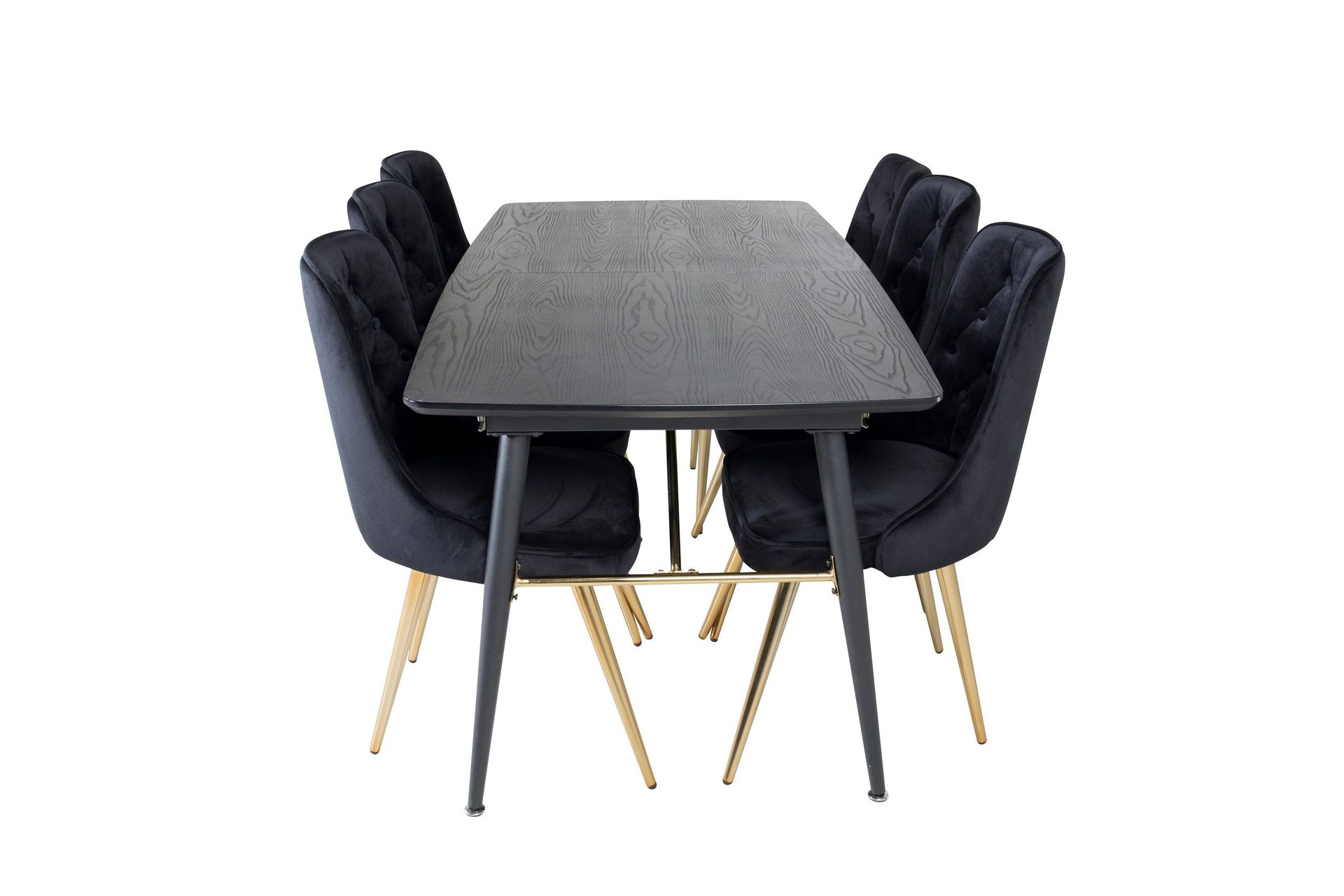 Gold Matgrupp F&ouml;rl&auml;ngningsbar 180-220 cm Rektangul&auml;r med 6 Velvet Deluxe stolar - Svart/Guld