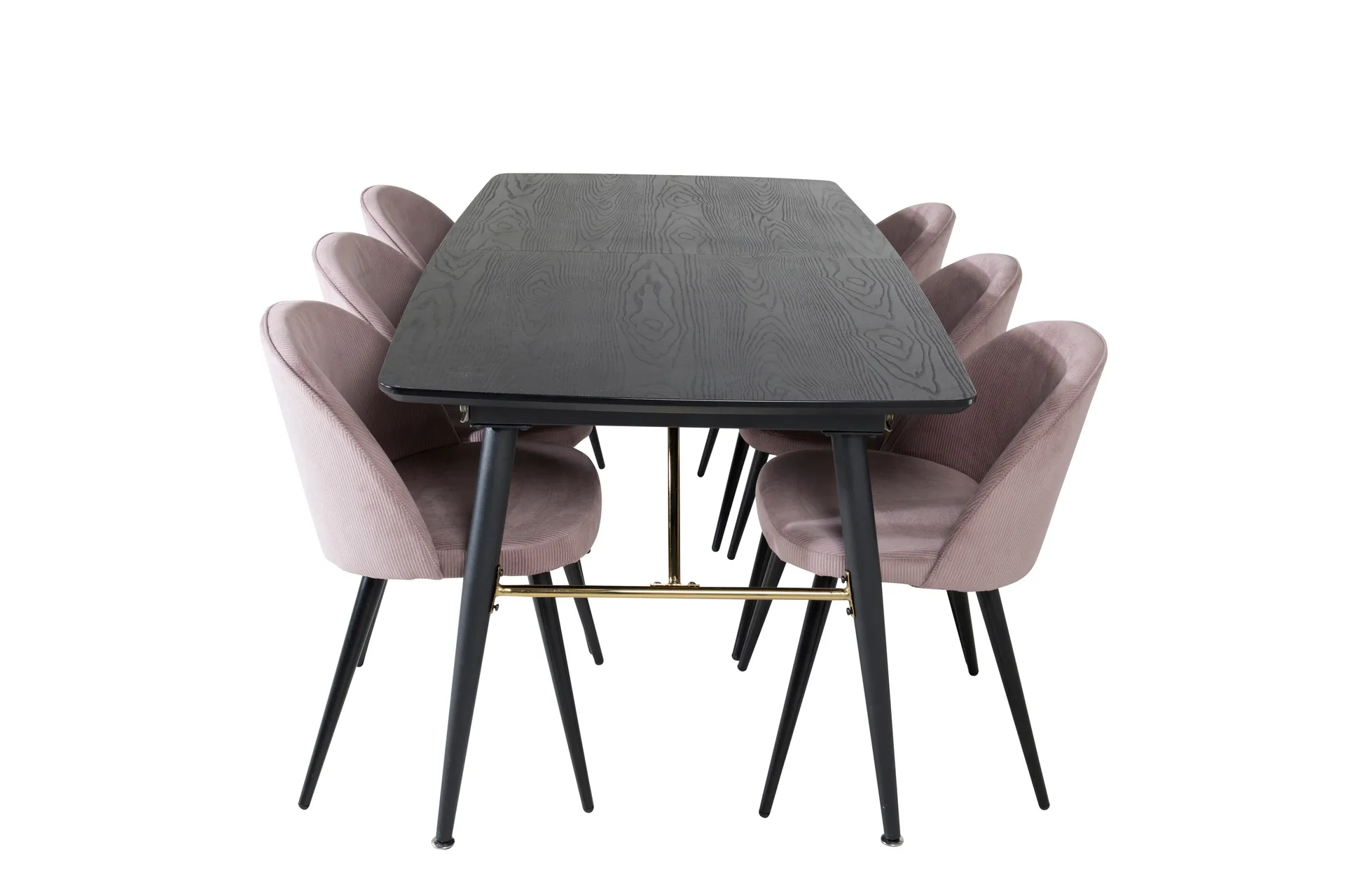 gold matgrupp förlängningsbar 180-220 cm rektangulär med 6 velvet stolar - svart