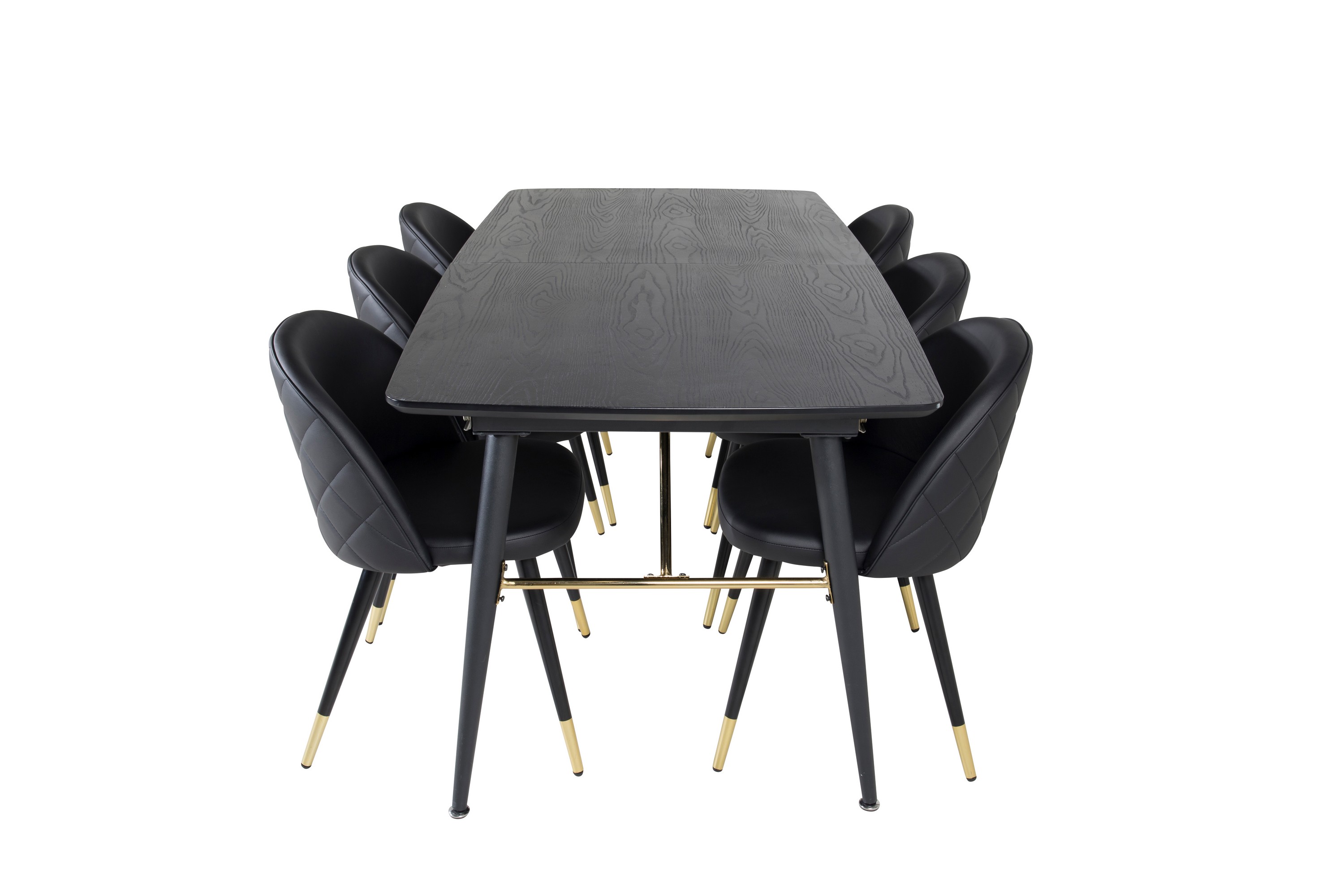 gold matgrupp förlängningsbar 180-220 cm rektangulär med 6 velvet stolar - svart/guld