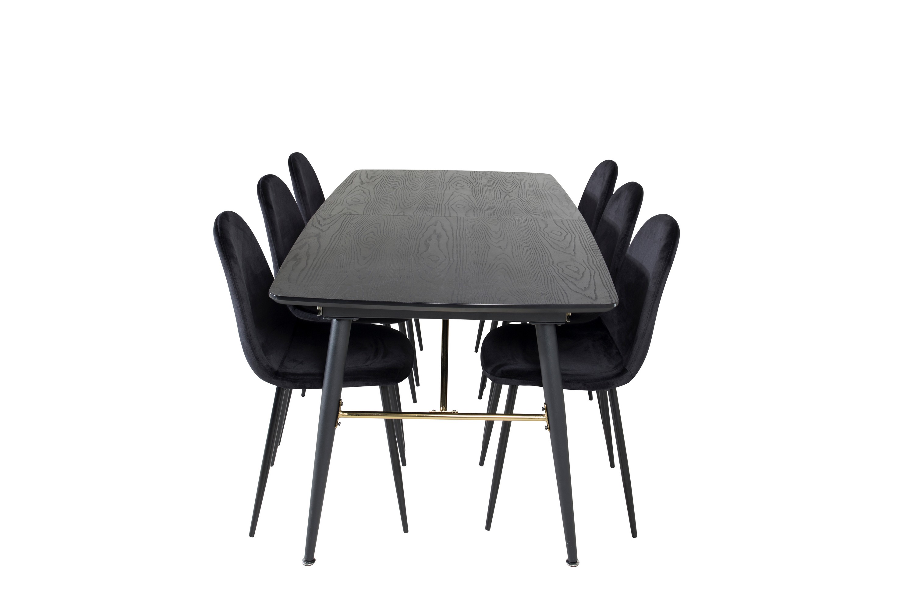 gold matgrupp förlängningsbar 180-220 cm rektangulär med 6 polar stolar - svart/guld