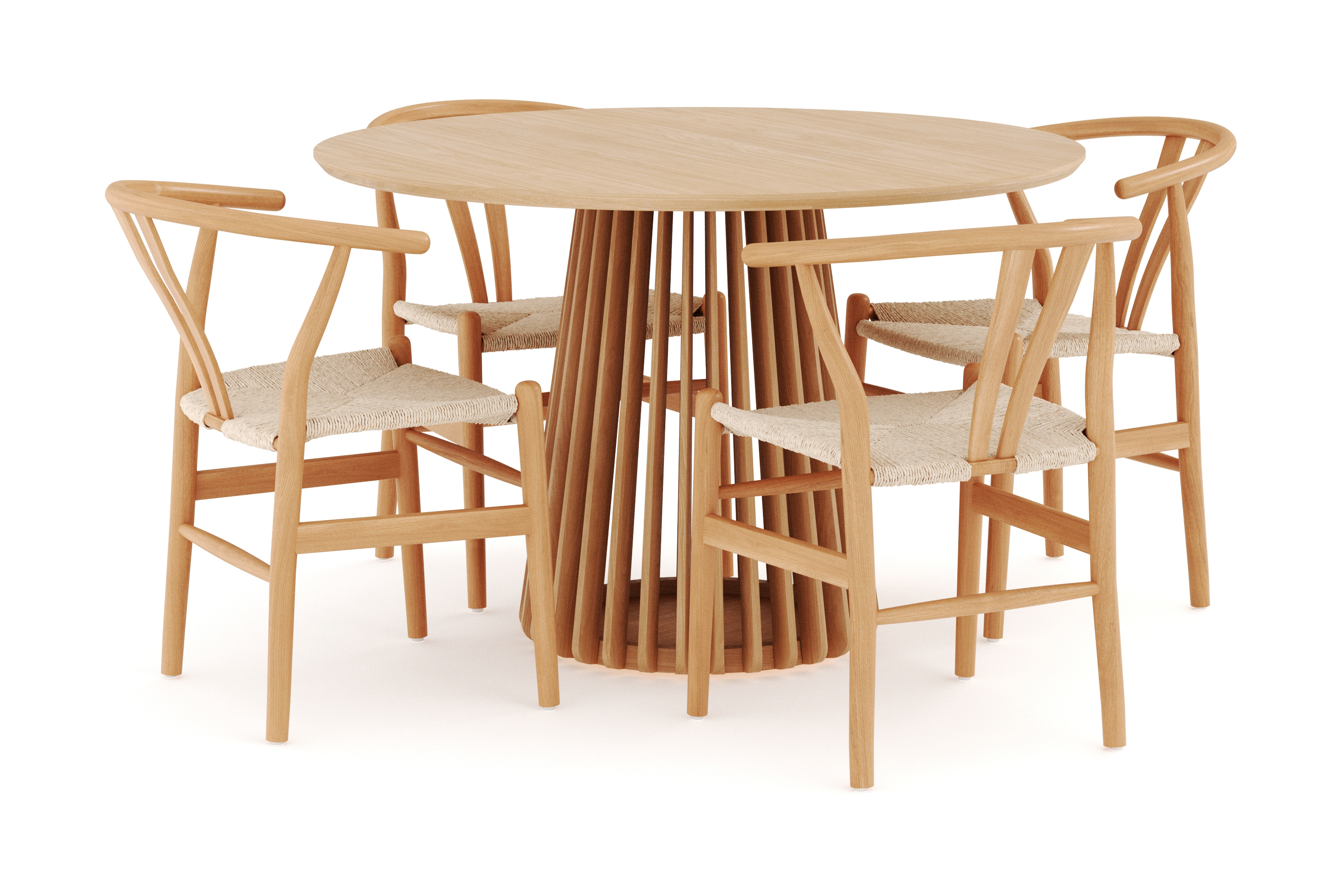 gontas matgrupp 120 cm rund ek med 4 dastoori matstol - natur