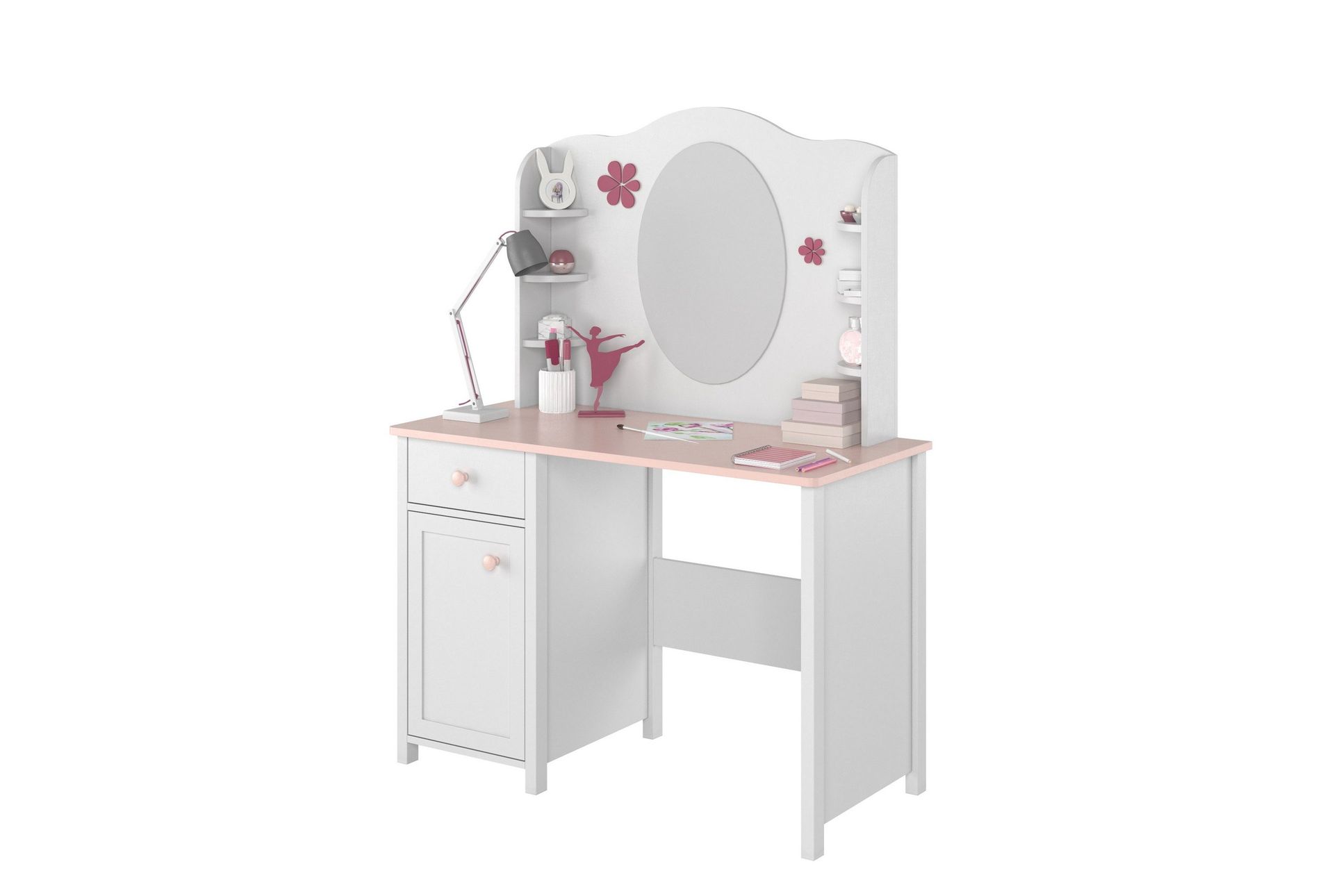 Hilts Sminkbord 110x52 cm - Vit/Rosa