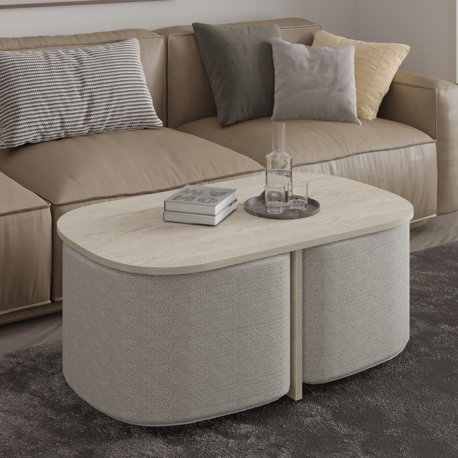 Hu Soffbordsset 90x42,9x45 cm - Travertin