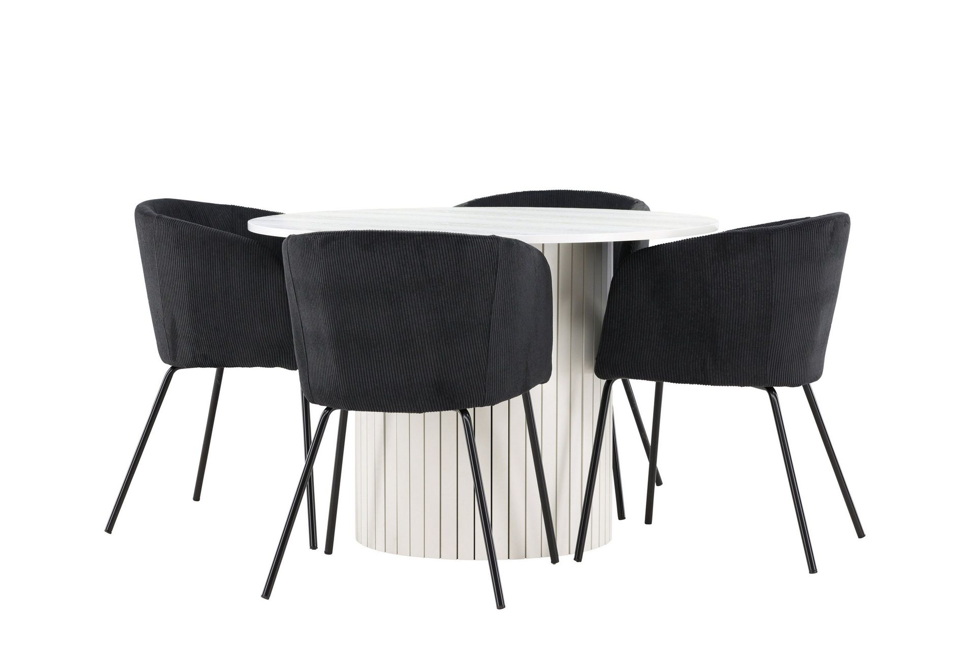 H&auml;r&ouml;n Matgrupp 110 cm Rund med 4 Berit stolar - Vit/Svart