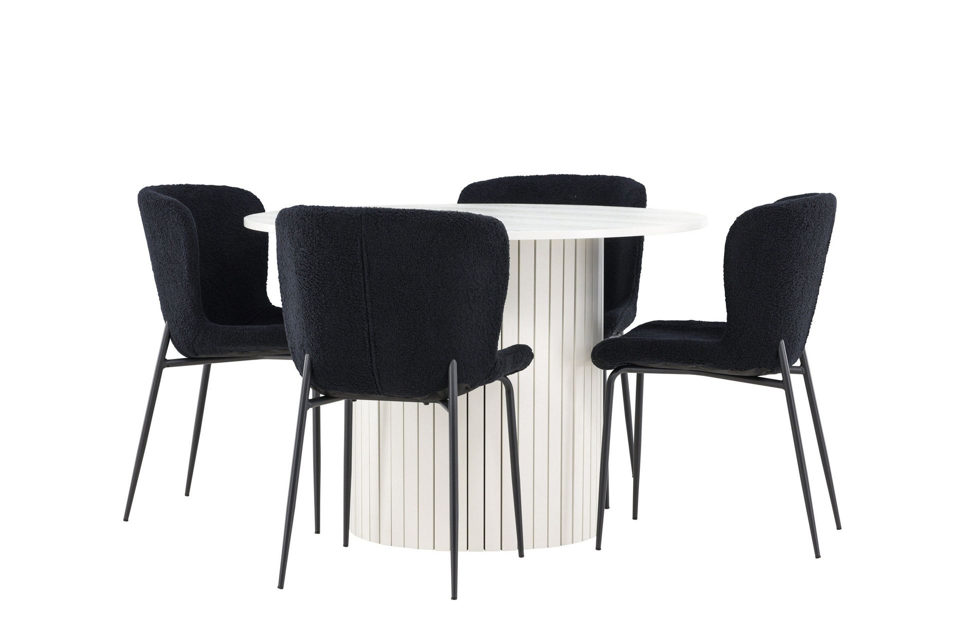 H&auml;r&ouml;n Matgrupp 110 cm Rund med 4 Modesto stolar - Vit/Svart